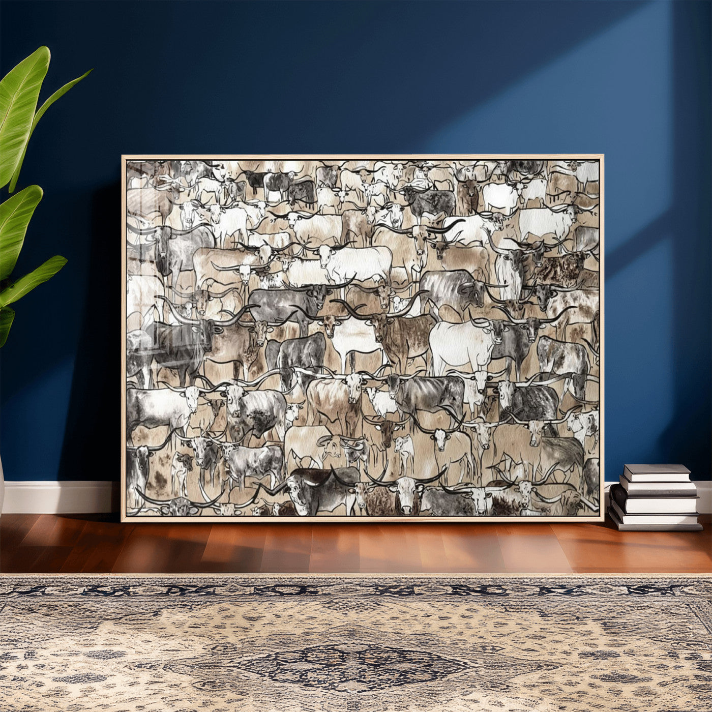 64368752-MGV-CV-36X24 - Farmhouse Animals Wall Art Canvas Print - Abstract Farm Animal Drawing Mid-Century Wall Art for Cabin Decor