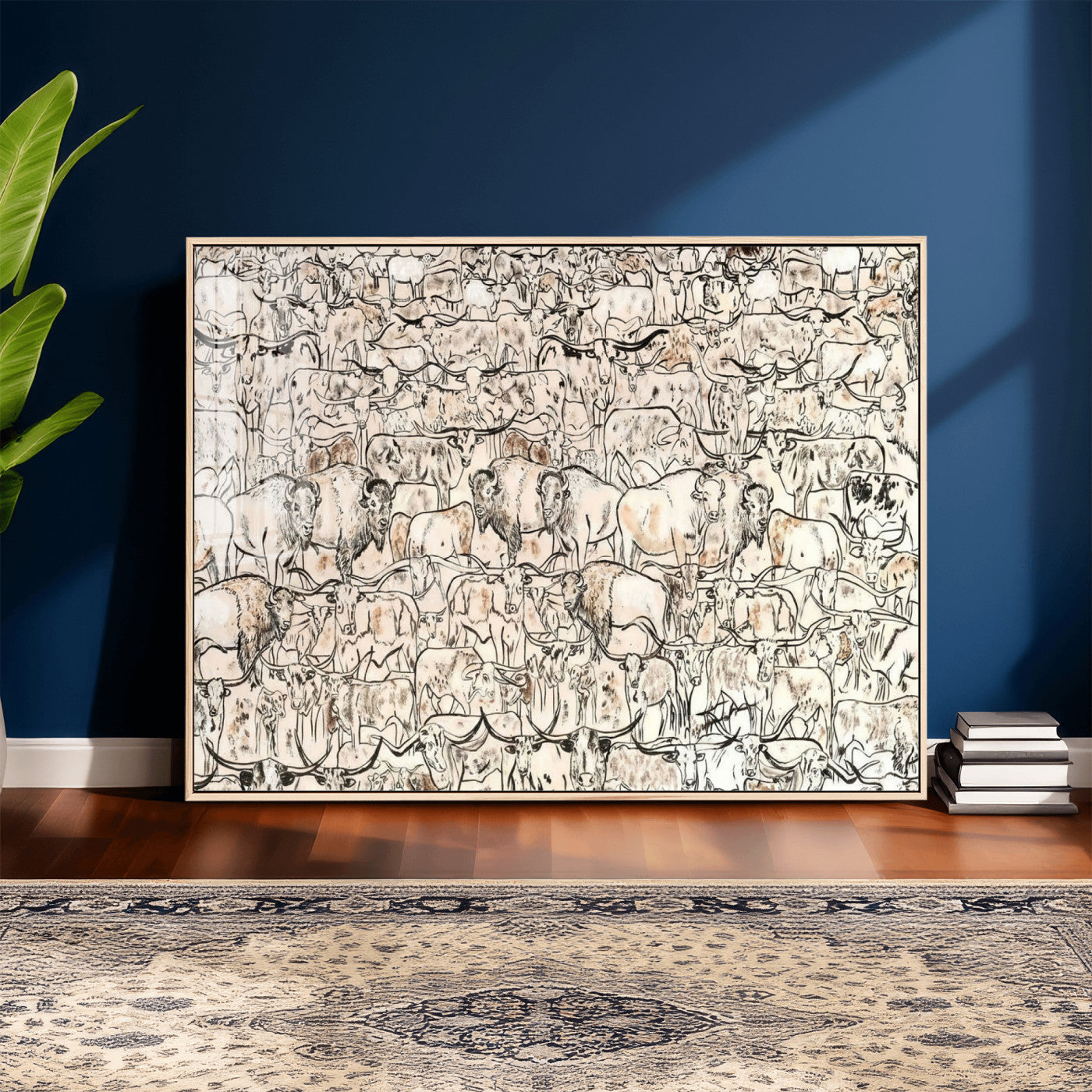 36925875-MGV-CV-36X24 - Farmhouse Animals Wall Art Canvas Print - Abstract Farm Animal Drawing Mid-Century Wall Art for Cabin Decor