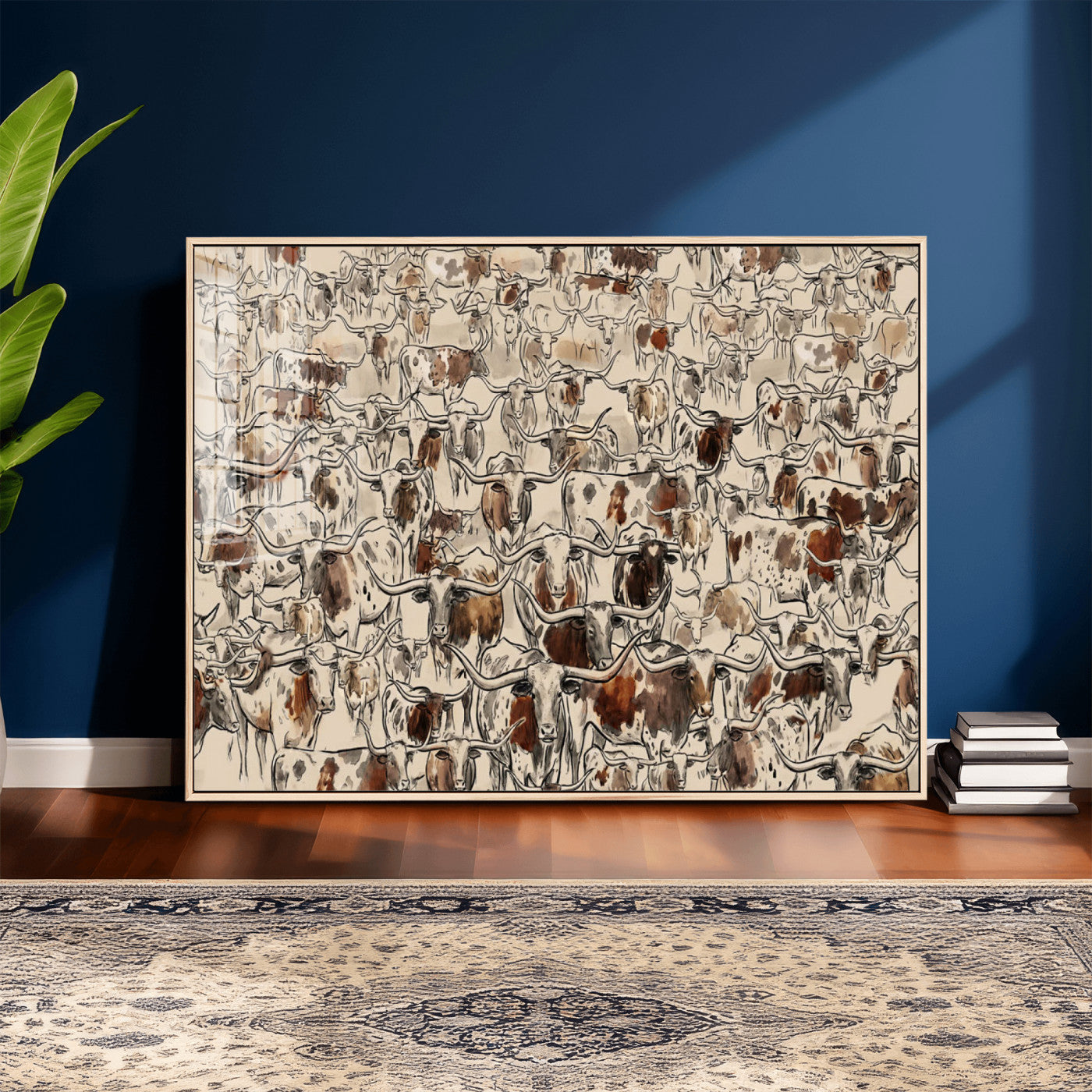 94808502-MGV-CV-36X24 - Farmhouse Animals Wall Art Canvas Print - Abstract Farm Animal Drawing Mid-Century Wall Art for Cabin Decor