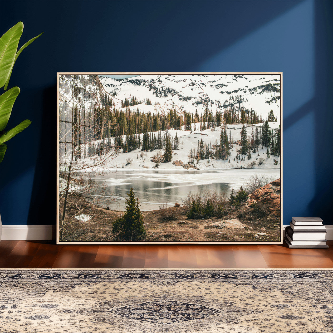 10336249-MGV-CV-36X24 - Snowy Mountain Landscape Wall Art Canvas Print, Alpine Pine Forest Winter Nature Wall Decor for Living Room and Office