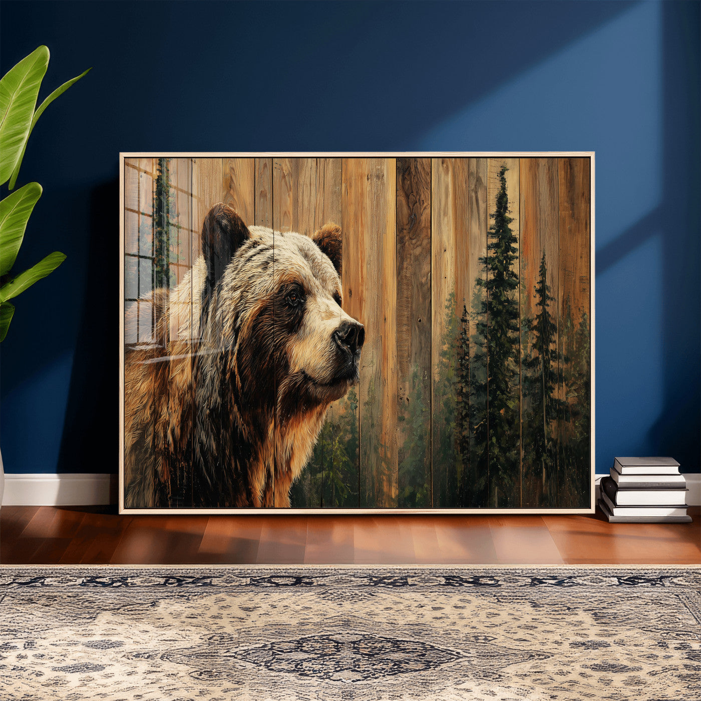 75645180-MGV-CV-36X24 - Grizzly Bear Wall Art Canvas Print, Rustic Wildlife Bear Artwork, Forest Animal Painting, Cabin Lodge Nature Wall Decor