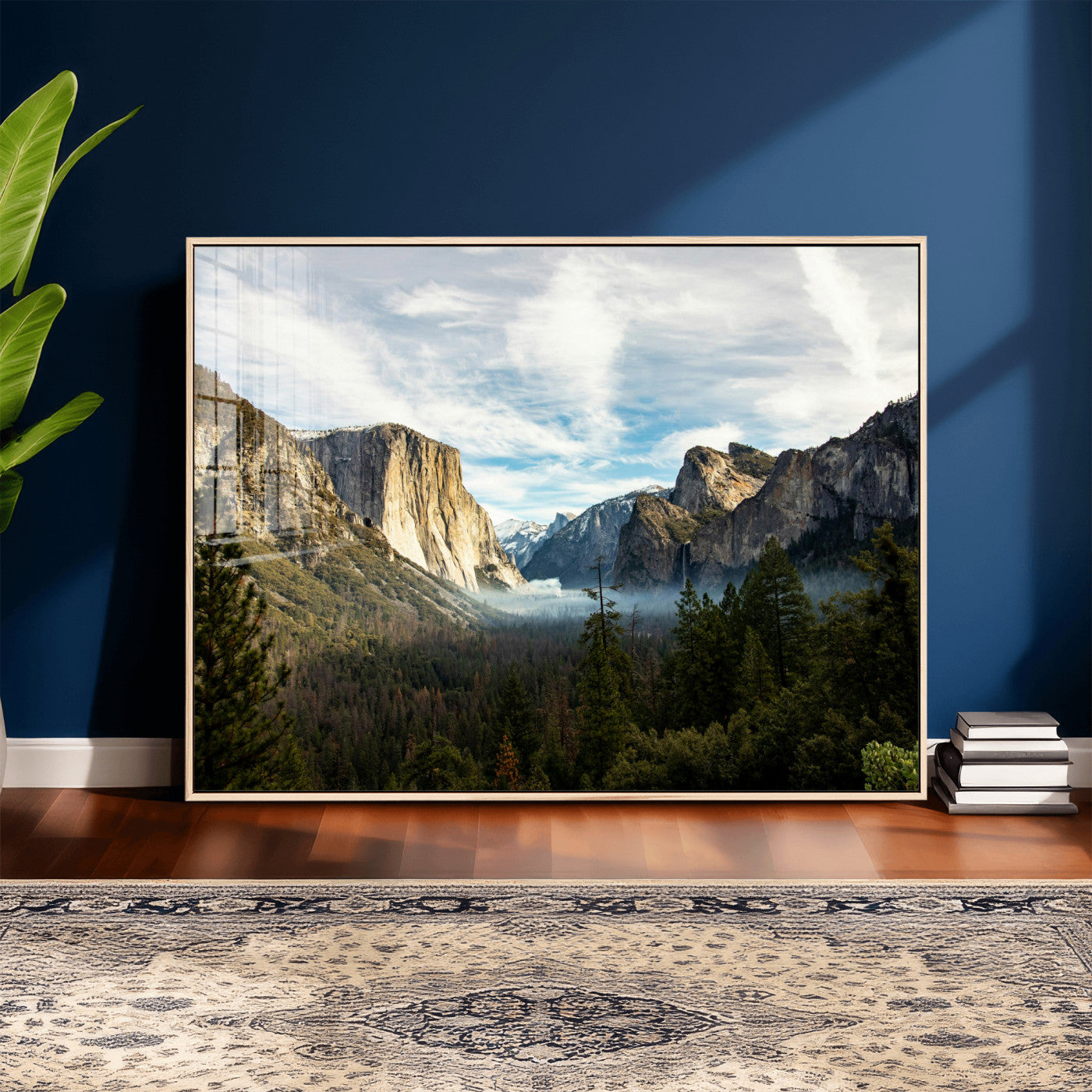 15089394-MGV-CV-36X24 - Yosemite Valley Mountain Landscape Wall Art Canvas Print, Granite Cliff Forest Valley Canvas Print, California National Park Scenic Art Printing