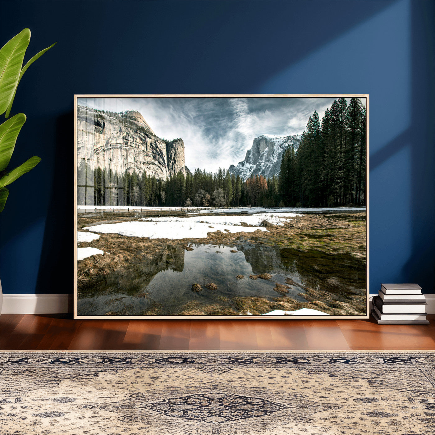 14527348-MGV-CV-36X24 - Yosemite Valley Mountain Landscape Wall Art Canvas Print, Granite Cliff Forest Valley Canvas Print, California National Park Scenic Art Printing