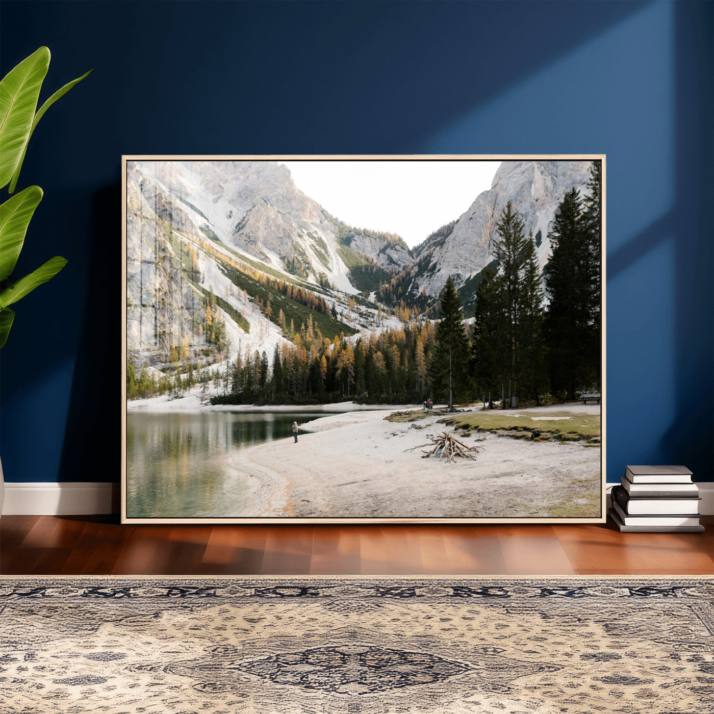 89246758-MGV-CV-36X24 - Lake Braies Alpine Landscape Wall Art Canvas Print, Dolomites Mountain Lake Forest Canvas Print, Italian Alps Scenic Nature Art Printing