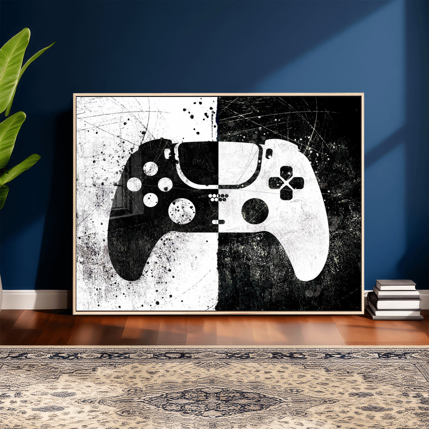 17525128-MGV-CV-36X24 - Abstract Gaming Controller Wall Art Canvas Print, Black White Video Game Controller Modern Canvas Print, Minimal Gamer Graphic Art Printing