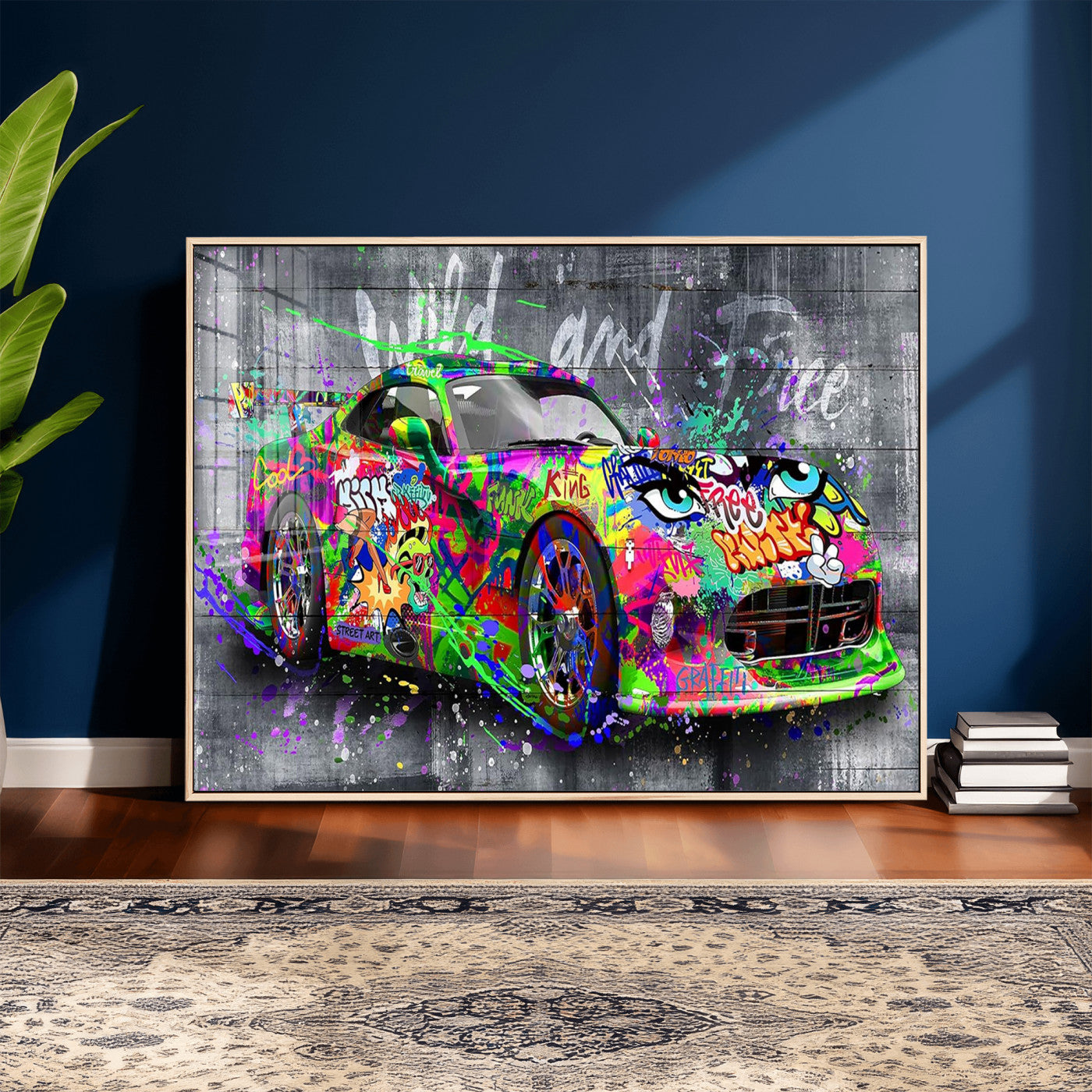95314968-MGV-CV-36X24 - Graffiti Sports Car Street Art Wall Art Canvas Print, Colorful Urban Supercar Pop Art Canvas Print, Modern Graffiti Car Contemporary Art Printing