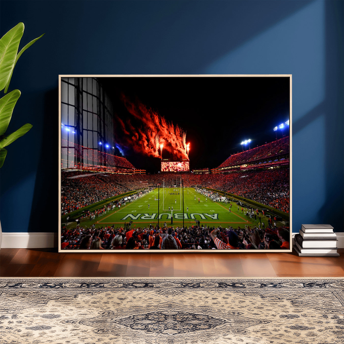 81918884-MGV-CV-36X24 - Auburn Stadium Wall Art Canvas Print, College Football Night Game Crowd, Jordan Hare Stadium Artwork