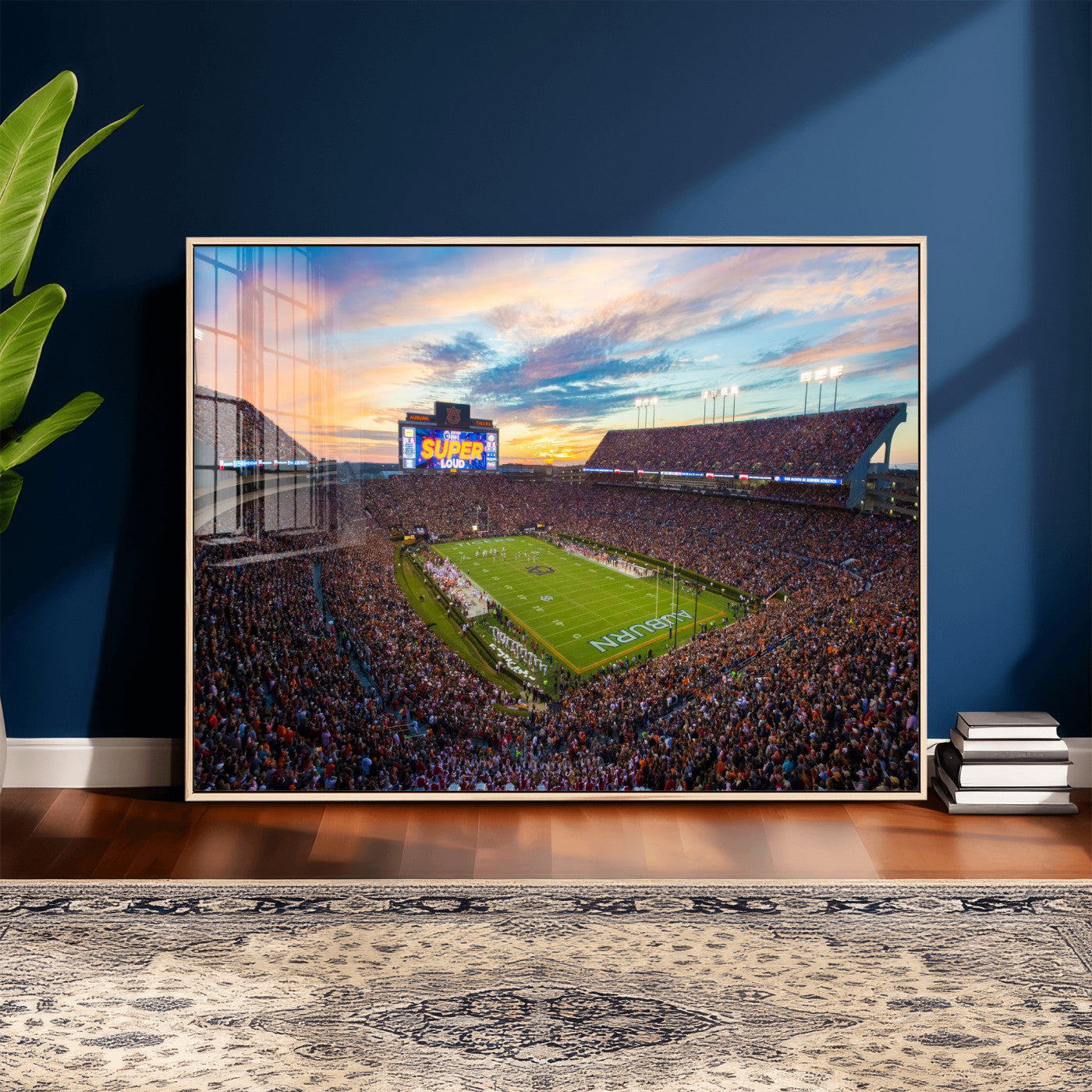 75203764-MGV-CV-36X24 - Auburn Stadium Sunset Wall Art Canvas Print, Jordan Hare Stadium Game Day Crowd, Auburn Tigers Football Artwork