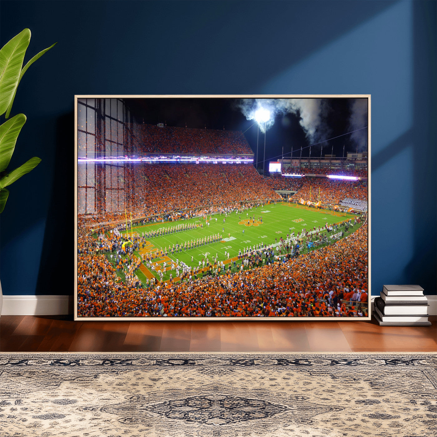 43662631-MGV-CV-36X24 - Clemson Football Stadium Wall Art Canvas Print, College Football Crowd Night Game Scene, Orange Stadium Panorama Wall Decor