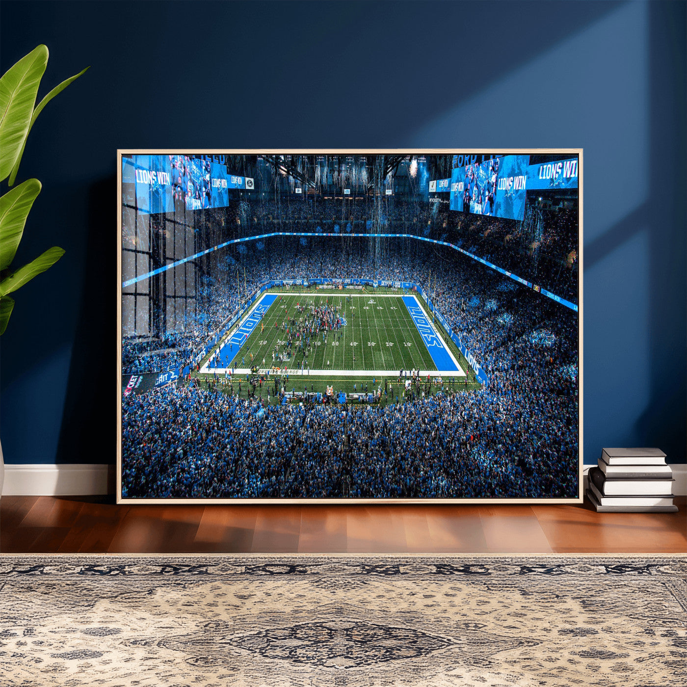 80882005-MGV-CV-36X24 - Detroit Lions Stadium Wall Art Canvas Print, Football Field Panorama Artwork, NFL Game Night Stadium Decor