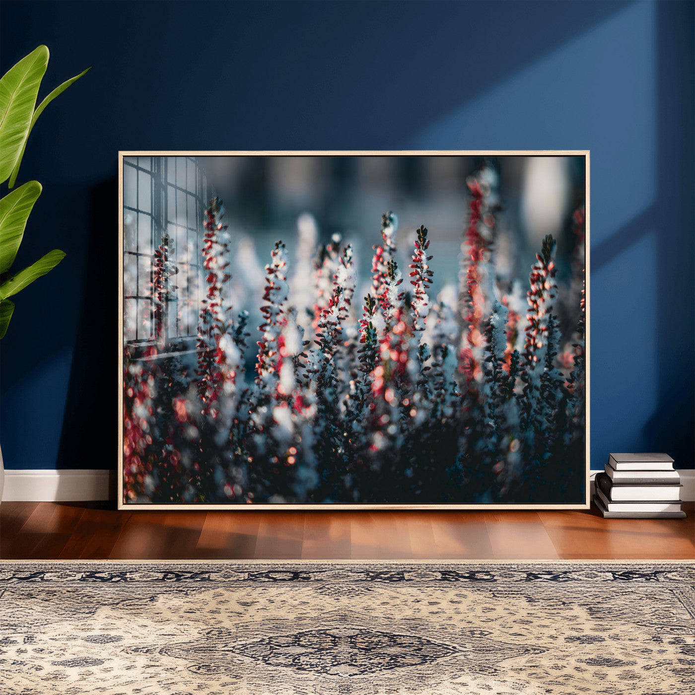 82063935-MGV-CV-36X24 - Winter Heather Wall Art Canvas Print, Frosted Floral Nature Art, Moody Botanical Wall Decor