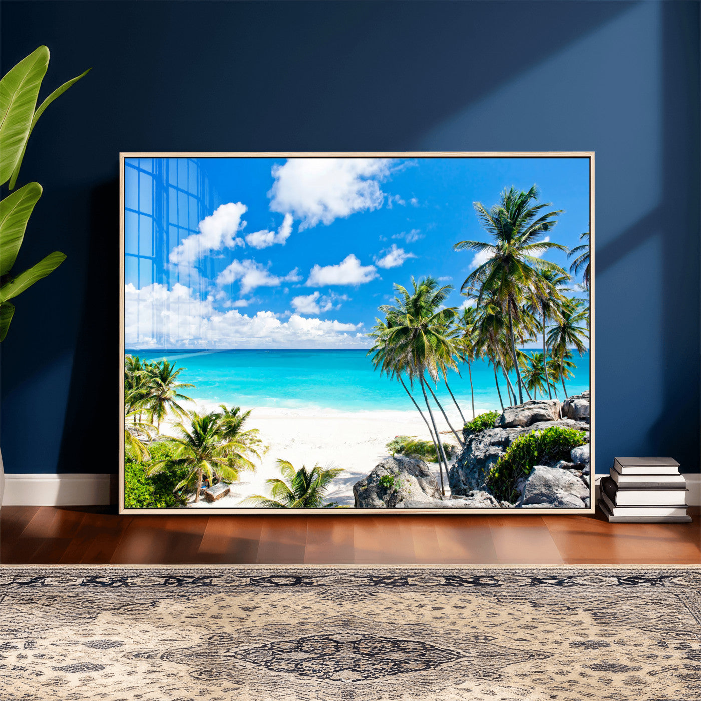 51097197-MGV-CV-36X24 - Tropical Beach Wall Art Canvas Print, Palm Tree Ocean Landscape Photography, Caribbean Coastal Artwork