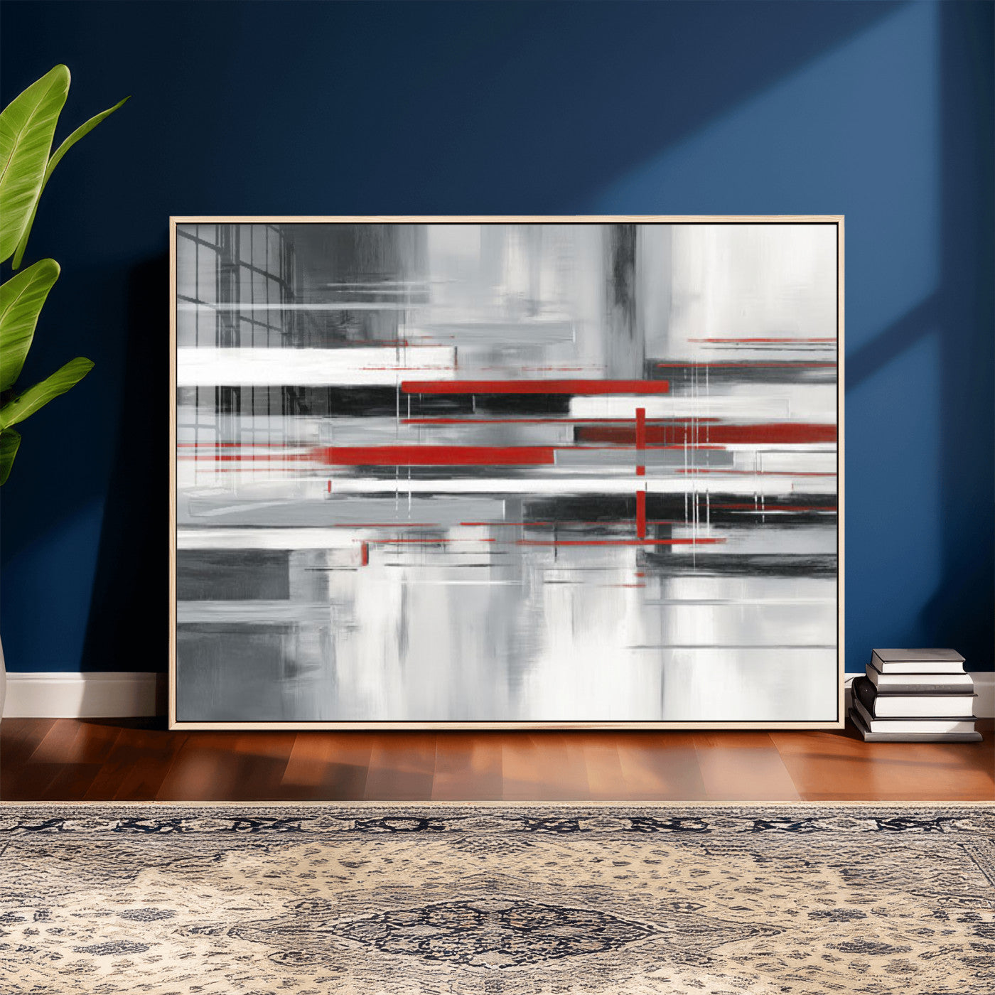 62640681-MGV-CV-36X24 - Gray Red Abstract Wall Art Canvas Print, Modern Abstract Canvas Wall Decor for Contemporary Living Room and Office