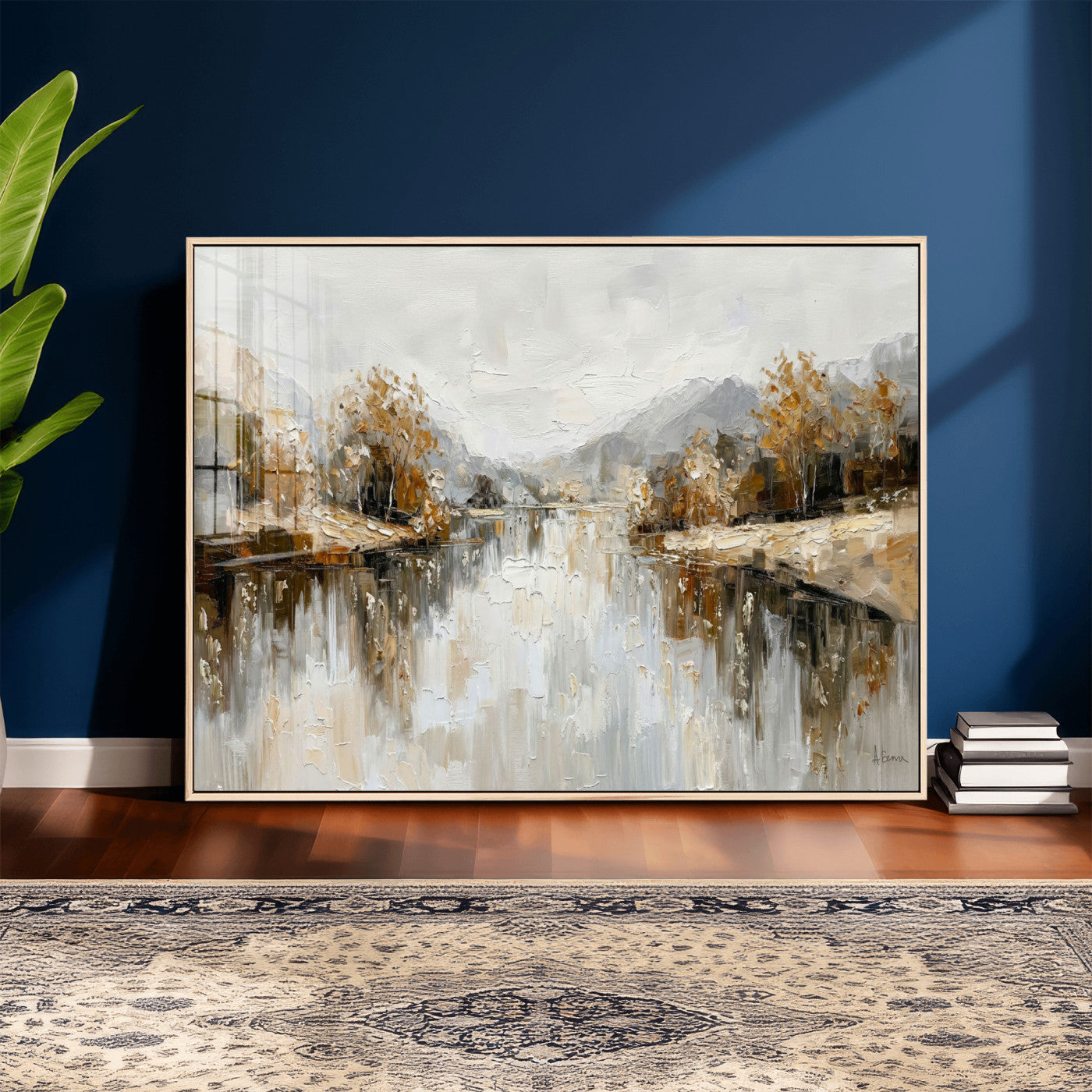 75820239-MGV-CV-36X24 - Abstract Landscape Wall Art Canvas Print, Modern Lake Printing Wall Decor for Contemporary Interiors