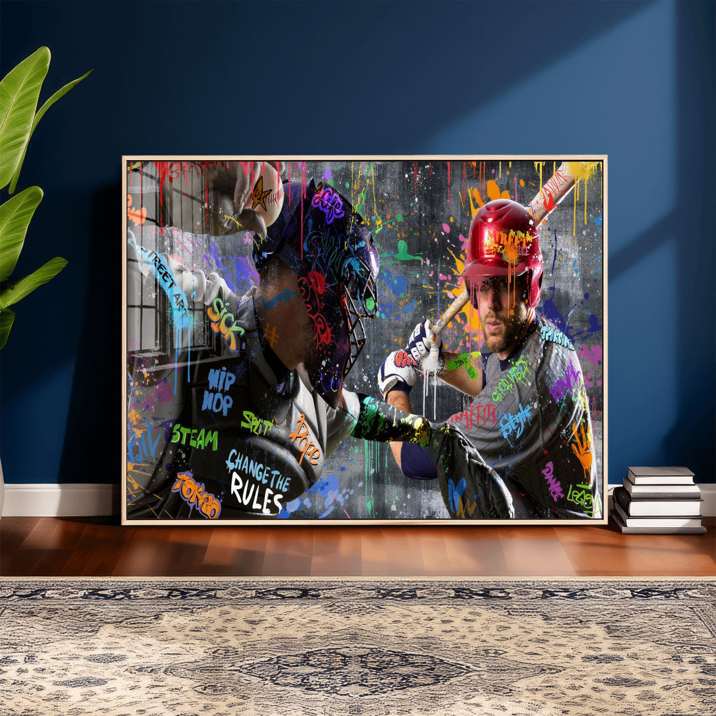 19634994-MGV-CV-36X24 - Graffiti Baseball Player Street Art Wall Art Canvas Print, Urban Sports Pop Art Baseball Canvas Print, Modern Athletic Graffiti Contemporary Art Printing