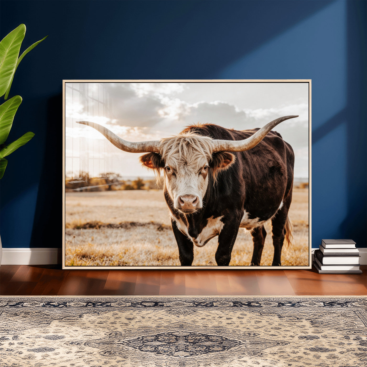 88230279-MGV-CV-36X24 - Texas Longhorn Bull Rustic Wall Art Canvas Print, Western Cattle Photography Canvas Print, Ranch Farm Animal Western Art Printing