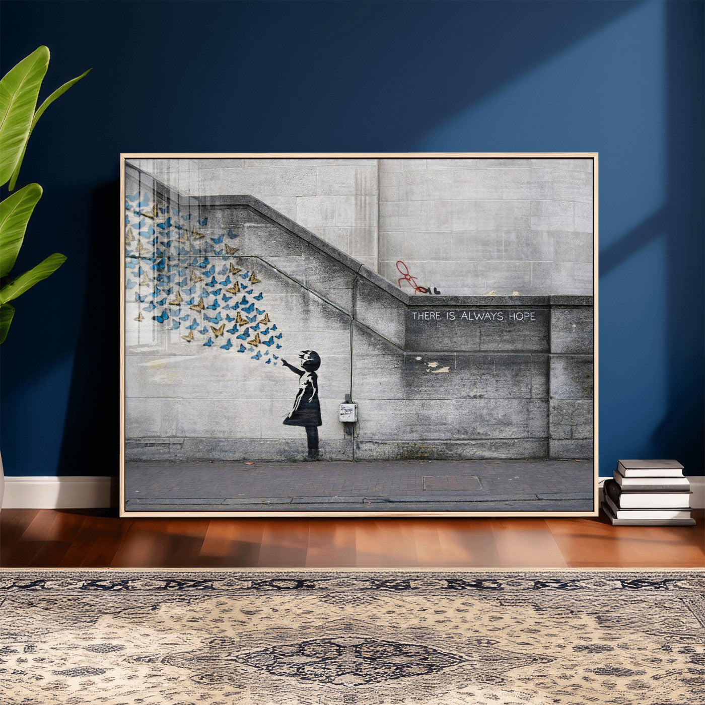 15274223-MGV-CV-36X24 - Banksy Girl with Butterflies Street Art Wall Art Canvas Print, Hope Graffiti Urban Art Canvas Print, Minimalist Inspirational Street Art Contemporary Art Printing