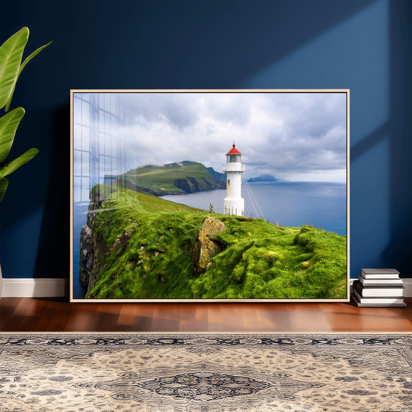 10680390-MGV-CV-36X24 - Coastal Lighthouse Wall Art Canvas Print, Cliffside Ocean Landscape Canvas Print, Scandinavian Coastal Decor for Living Room