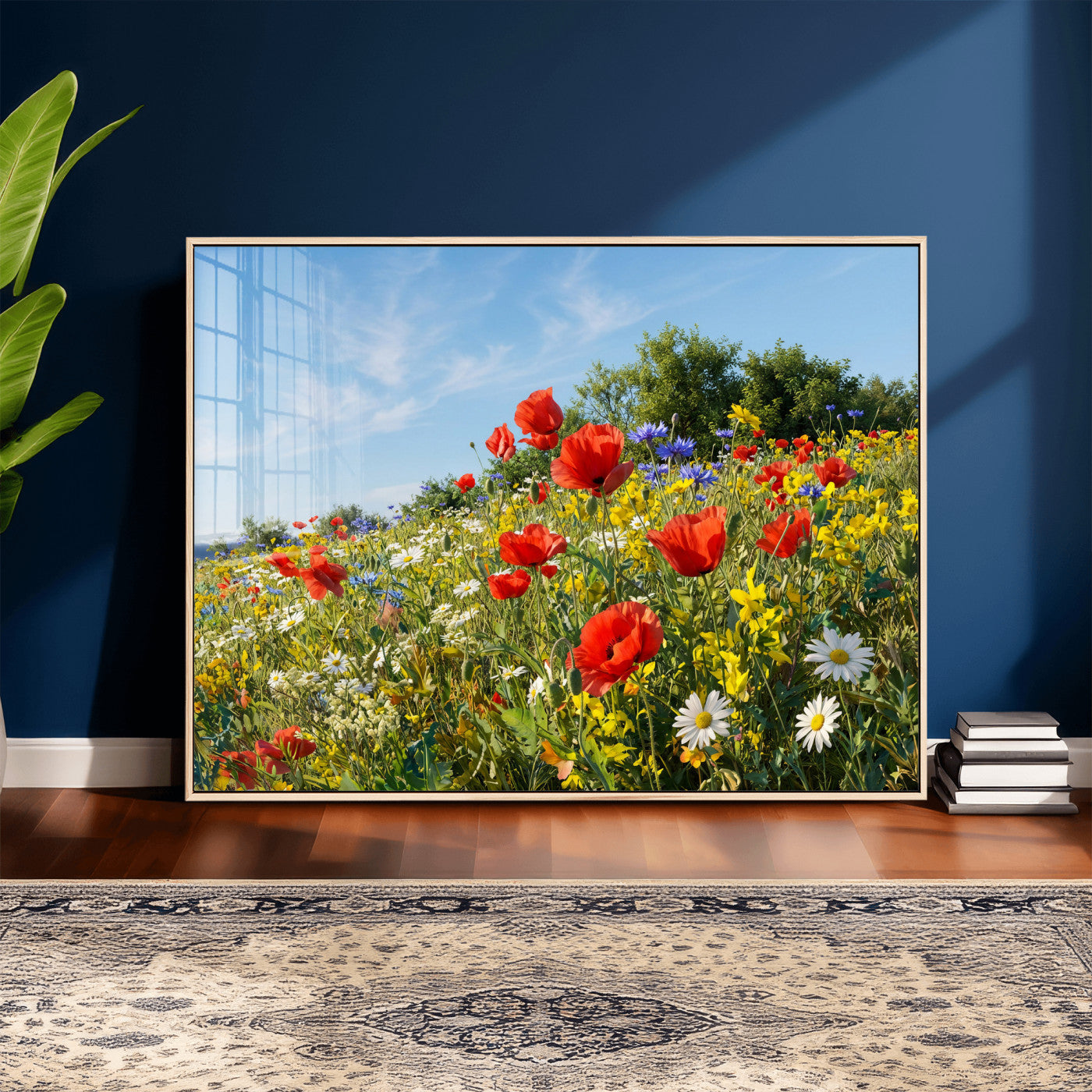 38570784-MGV-CV-36X24 - Wildflower Meadow Wall Art Canvas Print – Colorful Poppy and Daisy Field Landscape Artwork for Living Room Decor