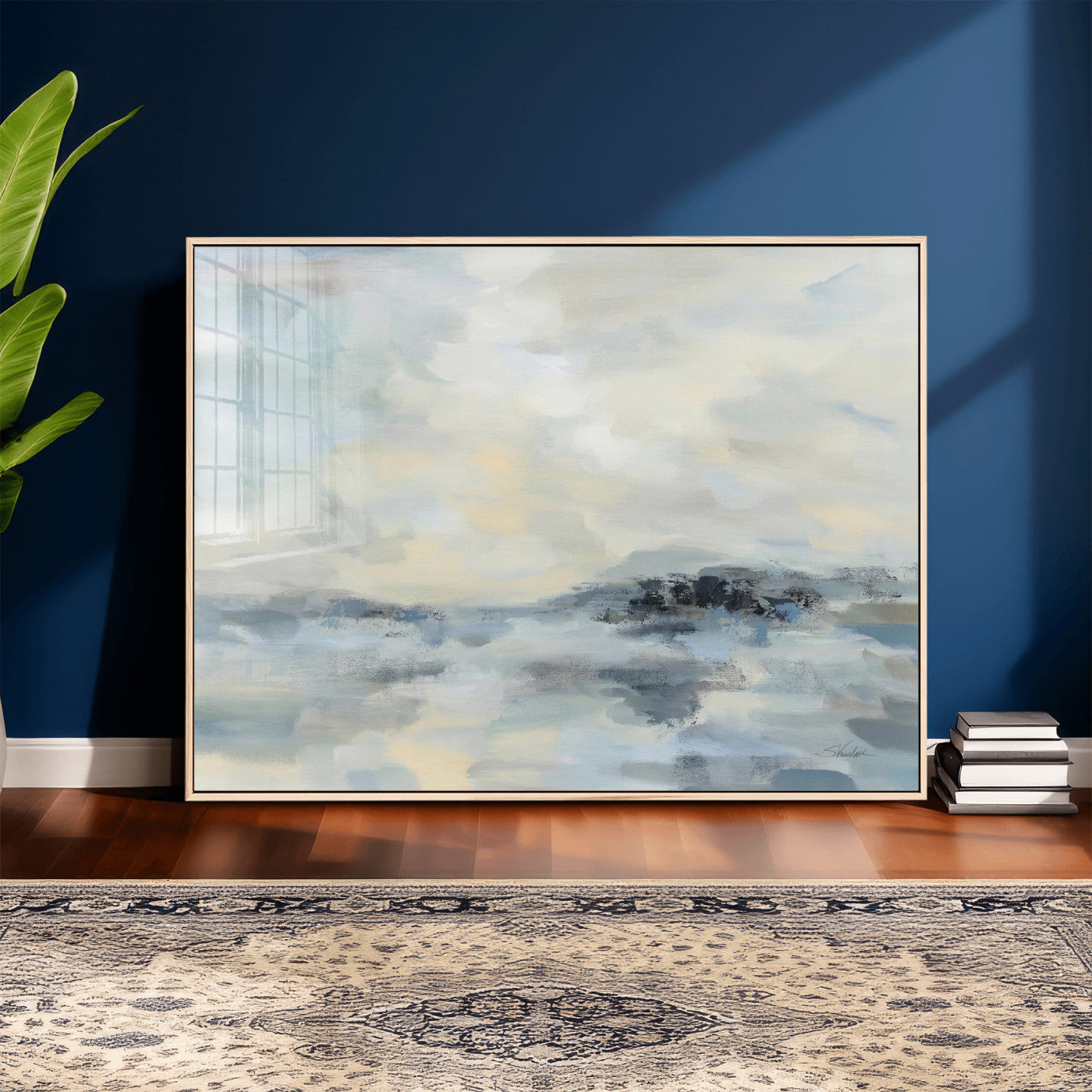 24647355-MGV-CV-36X24 - Abstract Coastal Landscape Wall Art Canvas Print – Soft Blue Gray Minimalist Painting