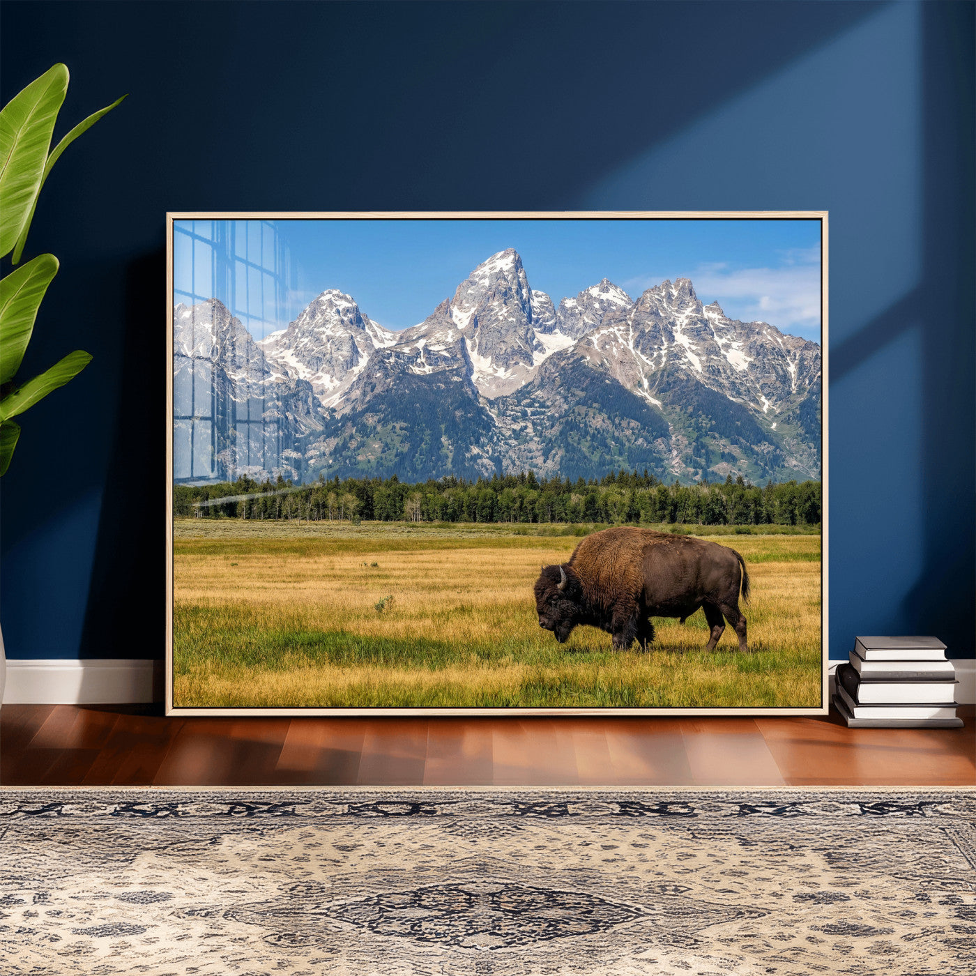 20424529-MGV-CV-36X24 - Bison in Mountain Landscape Wall Art Canvas Print – Western Wildlife Artwork for Rustic Living Room Decor