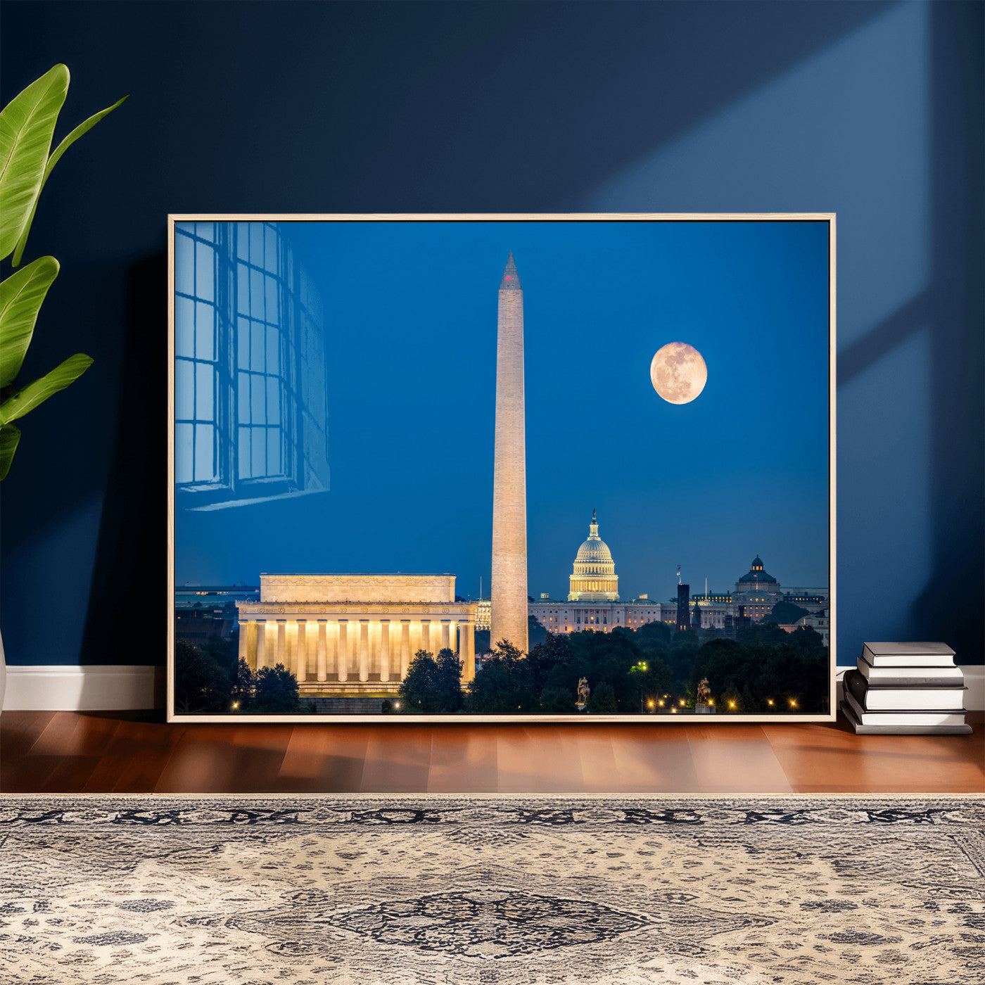 96712946-MGV-CV-36X24 - Washington DC Skyline Wall Art Canvas Print – Lincoln Memorial, Washington Monument and US Capitol Night Cityscape Artwork