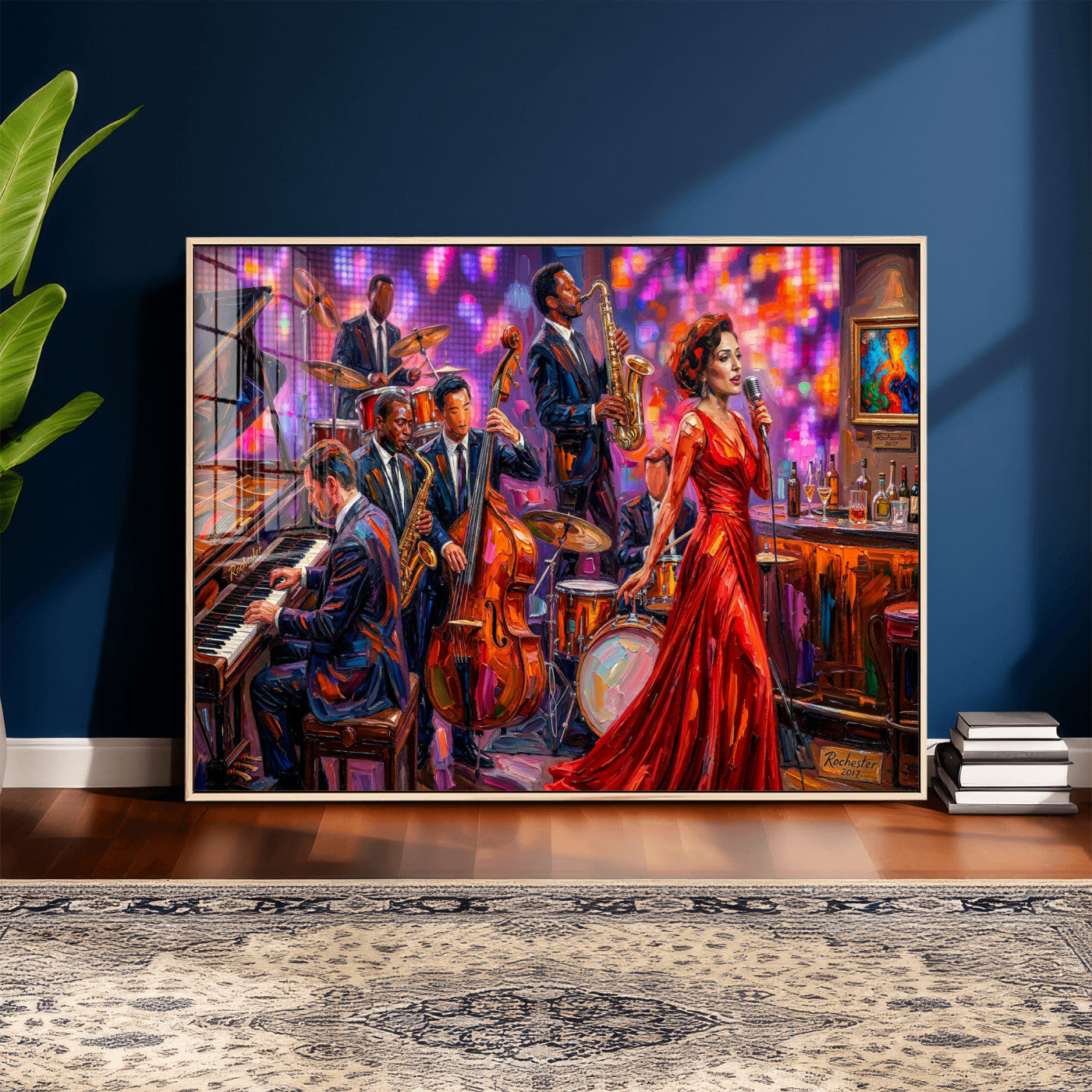 620930J20-MGV-CV-36X24 - Jazz Band Canvas Wall Art — Jazz Club Singer Saxophone Print | Music Wall Decor | Bar Restaurant Art | Music Lover Gift | Jazz Home Decor
