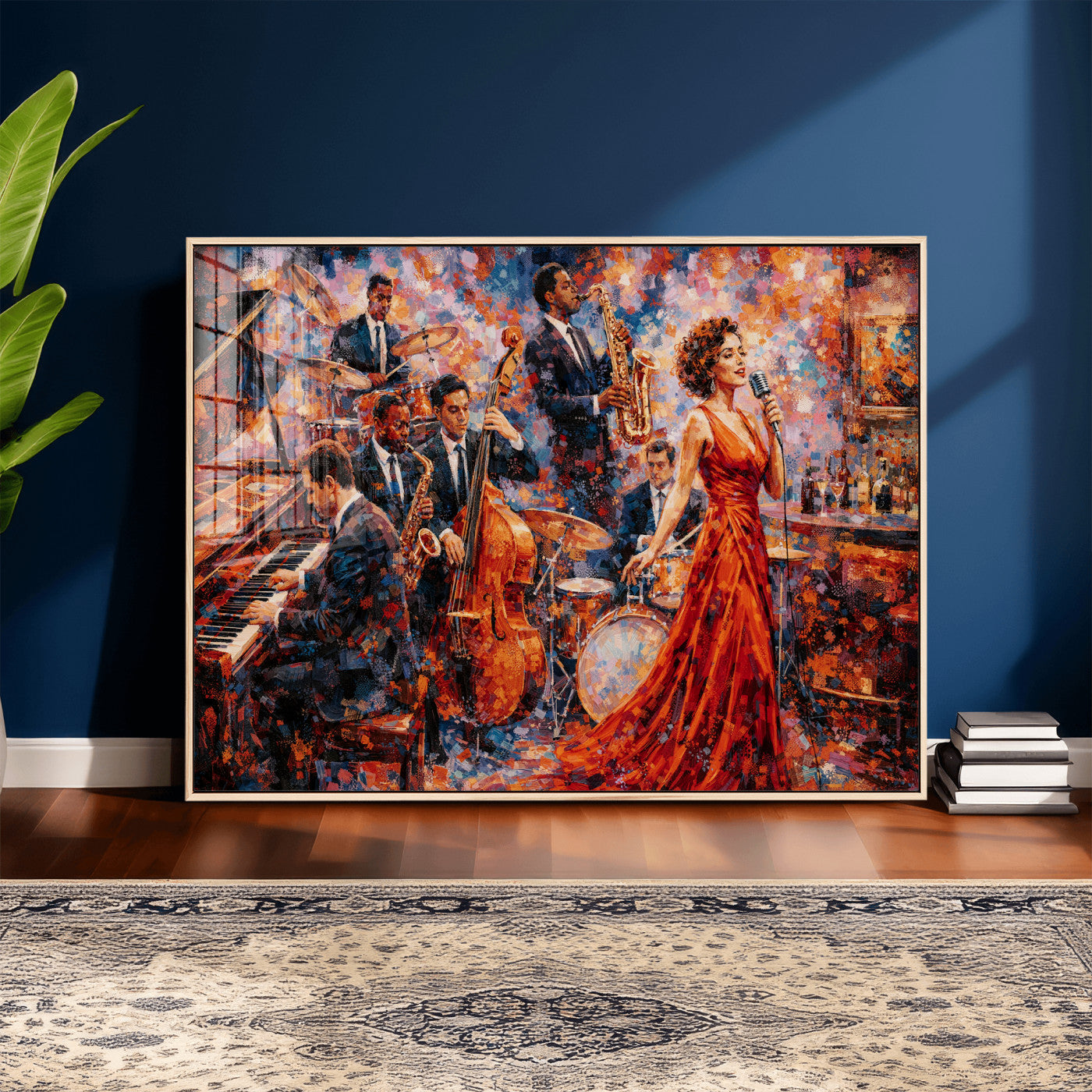 620930SF20-MGV-CV-36X24 - Jazz Band Canvas Wall Art — Jazz Club Singer Saxophone Print | Music Wall Decor | Bar Restaurant Art | Music Lover Gift | Jazz Home Decor