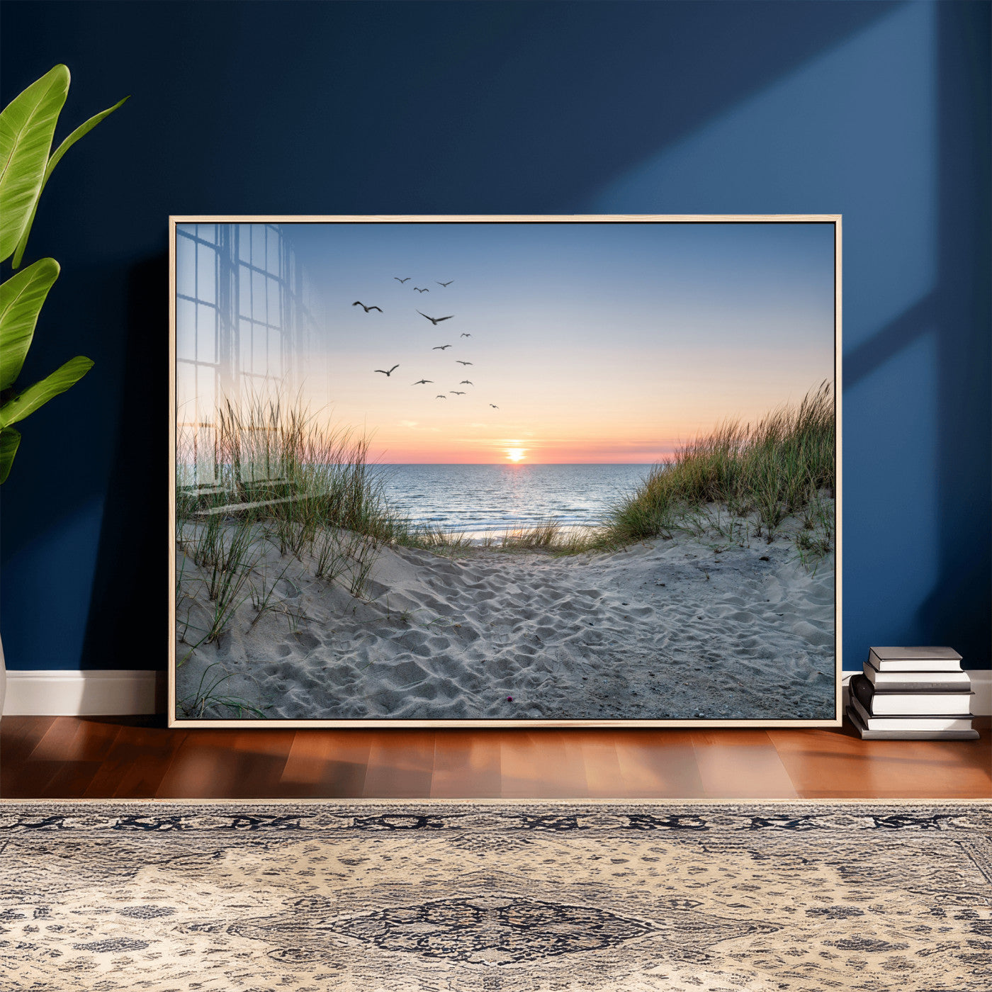12172032-MGV-CV-36X24 - Sandy Dune Path Sunset Canvas Wall Art — Seagulls Beach Ocean Photography Print | Coastal Home Decor | Nautical Wall Art | Beach House Gift