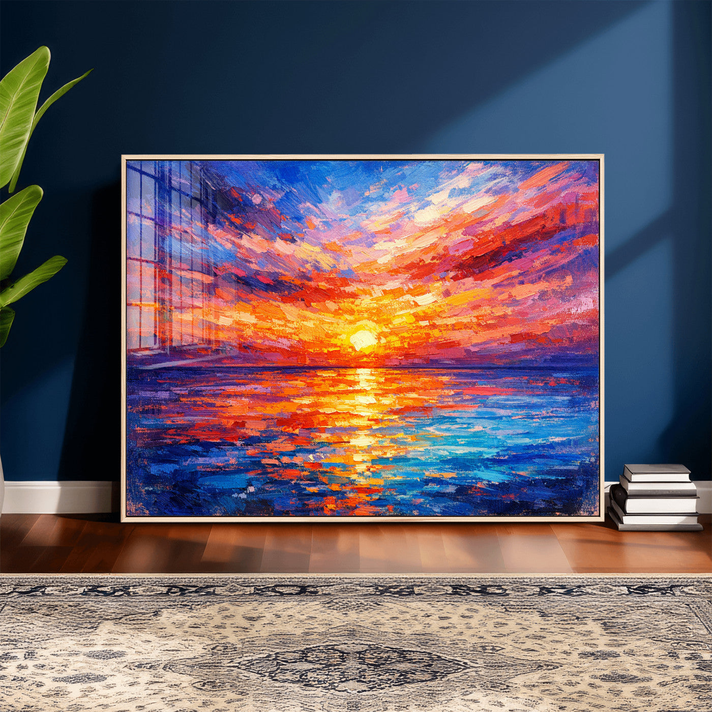 54915078-MGV-CV-36X24 - Colorful Knife Ocean Sunset Canvas — Orange Pink Teal Expressionist Sea Print | Colorful Coastal Wall Art | Vibrant Beach Decor Gift