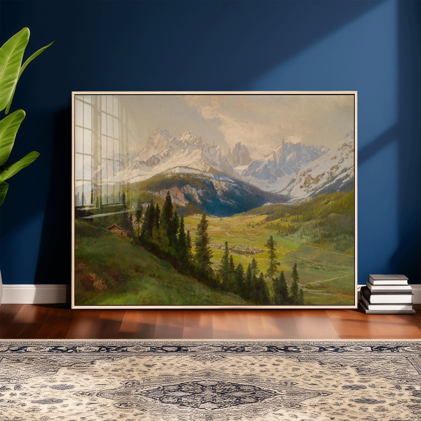 23120262-MGV-CV-36X24 - Konrad Petrides Sexten Village Canvas Print, Alpine Mountain Valley Painting, Dolomites Landscape Art