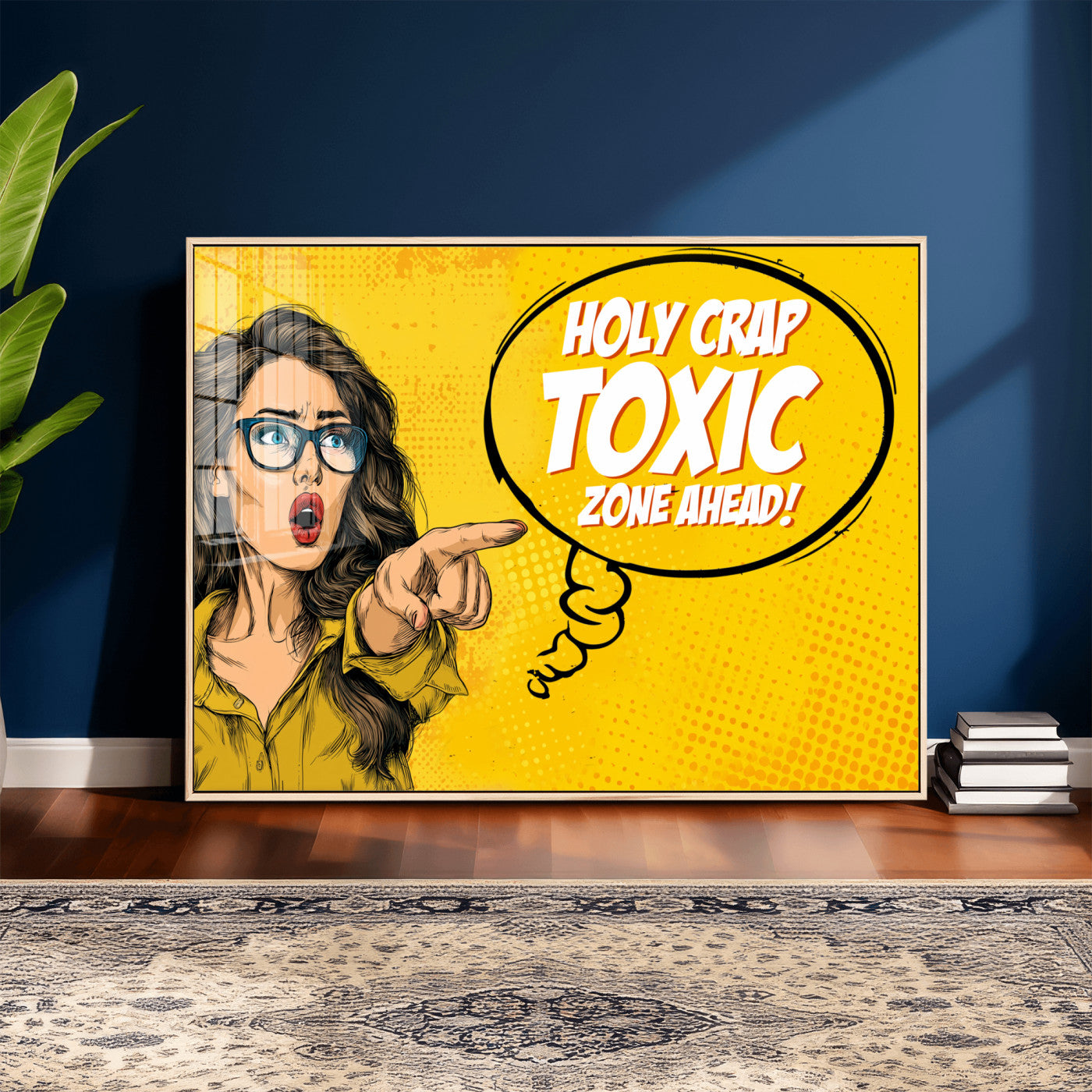 79751885-MGV-CV-36X24 - Pop Art Print Bathroom Sign Wall Art Canvas Print — Funny Bathroom Canvas | Comic Style Toilet Wall Decor | Humor Gift | Yellow Bold Bathroom Art