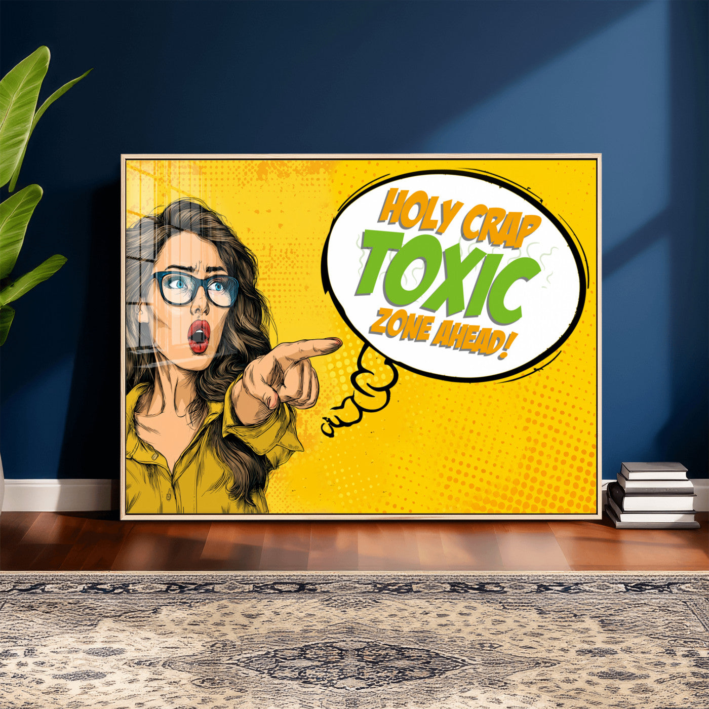 79156505-MGV-CV-36X24 - Pop Art Print Bathroom Sign Wall Art Canvas Print — Funny Bathroom Canvas | Comic Style Toilet Wall Decor | Humor Gift | Yellow Bold Bathroom Art