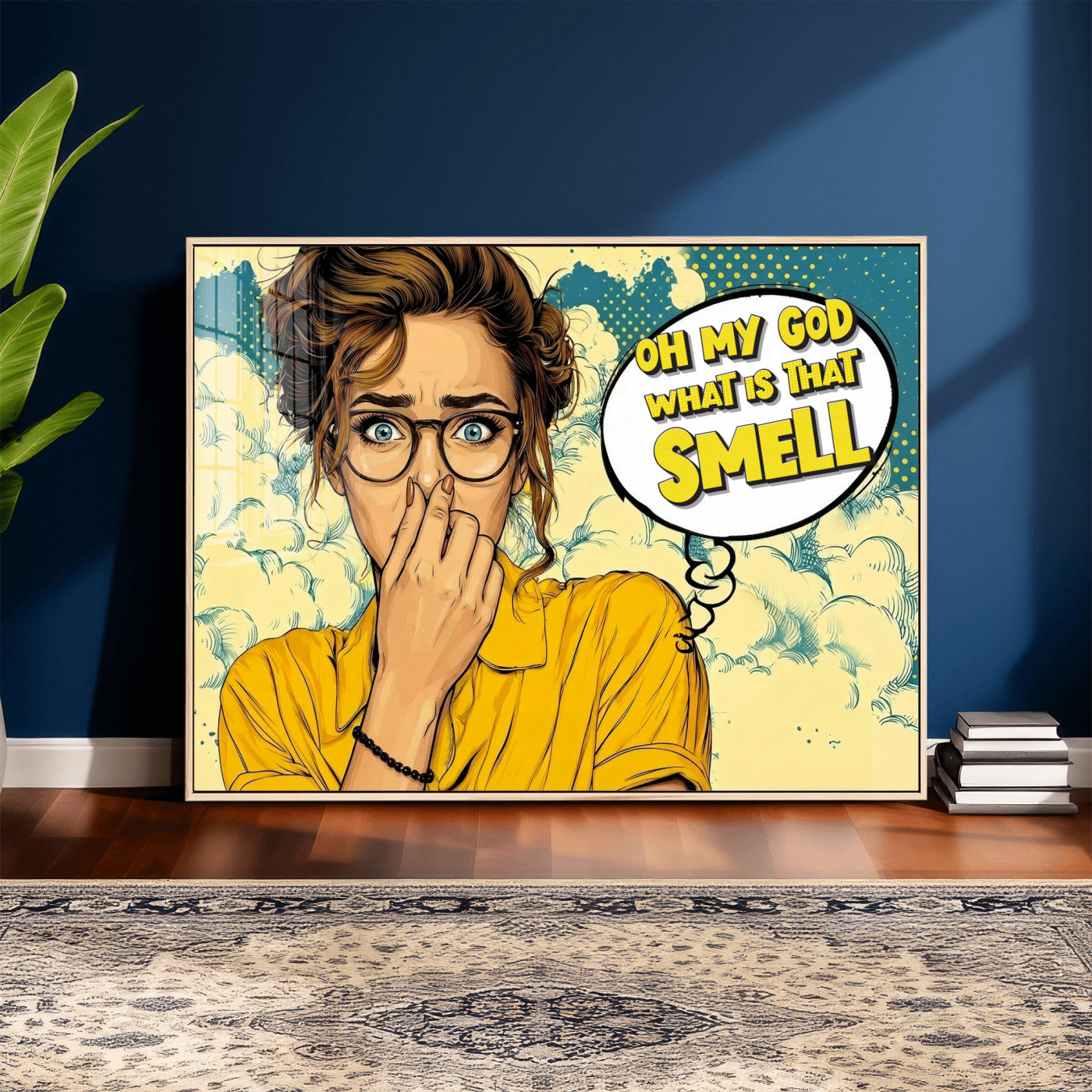 B79156505-MGV-CV-36X24 - Pop Art Print Bathroom Sign Wall Art Canvas Print — Funny Bathroom Canvas | Comic Style Toilet Wall Decor | Humor Gift | What is that Smell