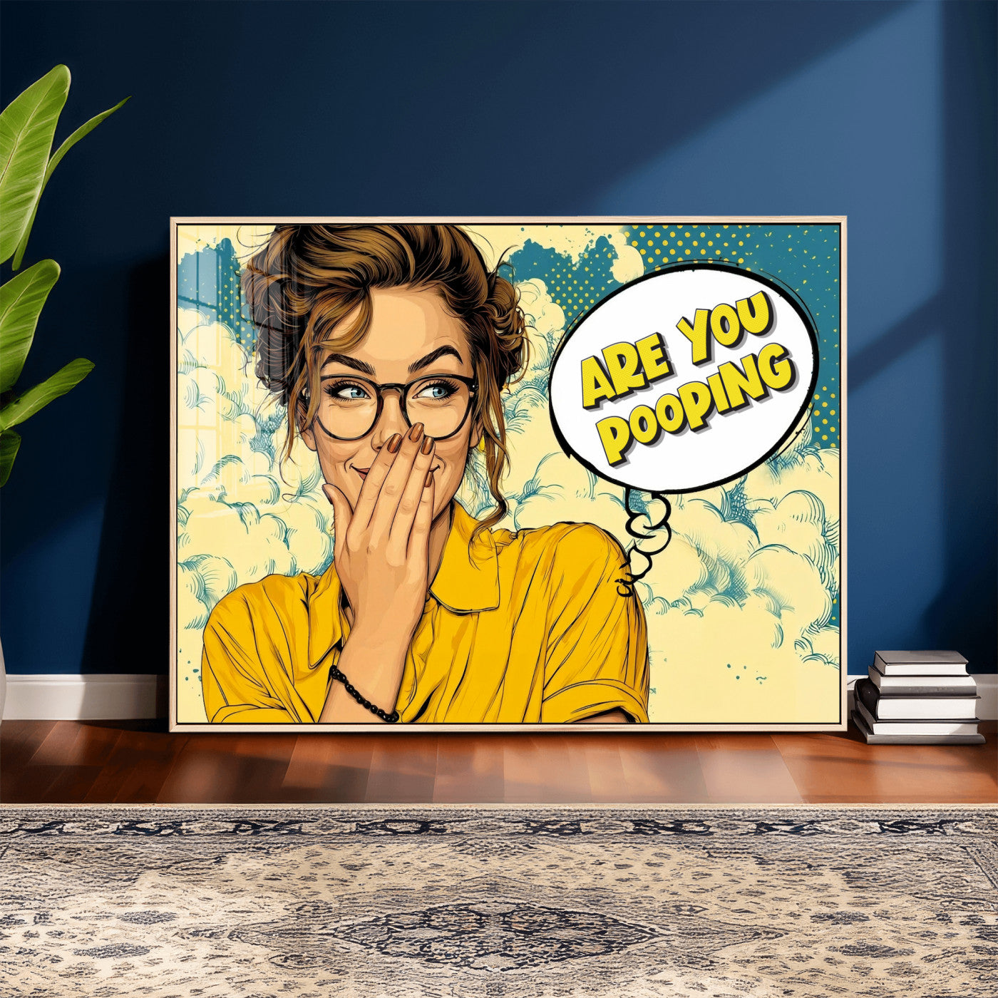 P79156505-MGV-CV-36X24 - Pop Art Print Bathroom Sign Wall Art Canvas Print — Funny Bathroom Canvas | Comic Style Toilet Wall Decor | Humor Gift | Are you Pooping