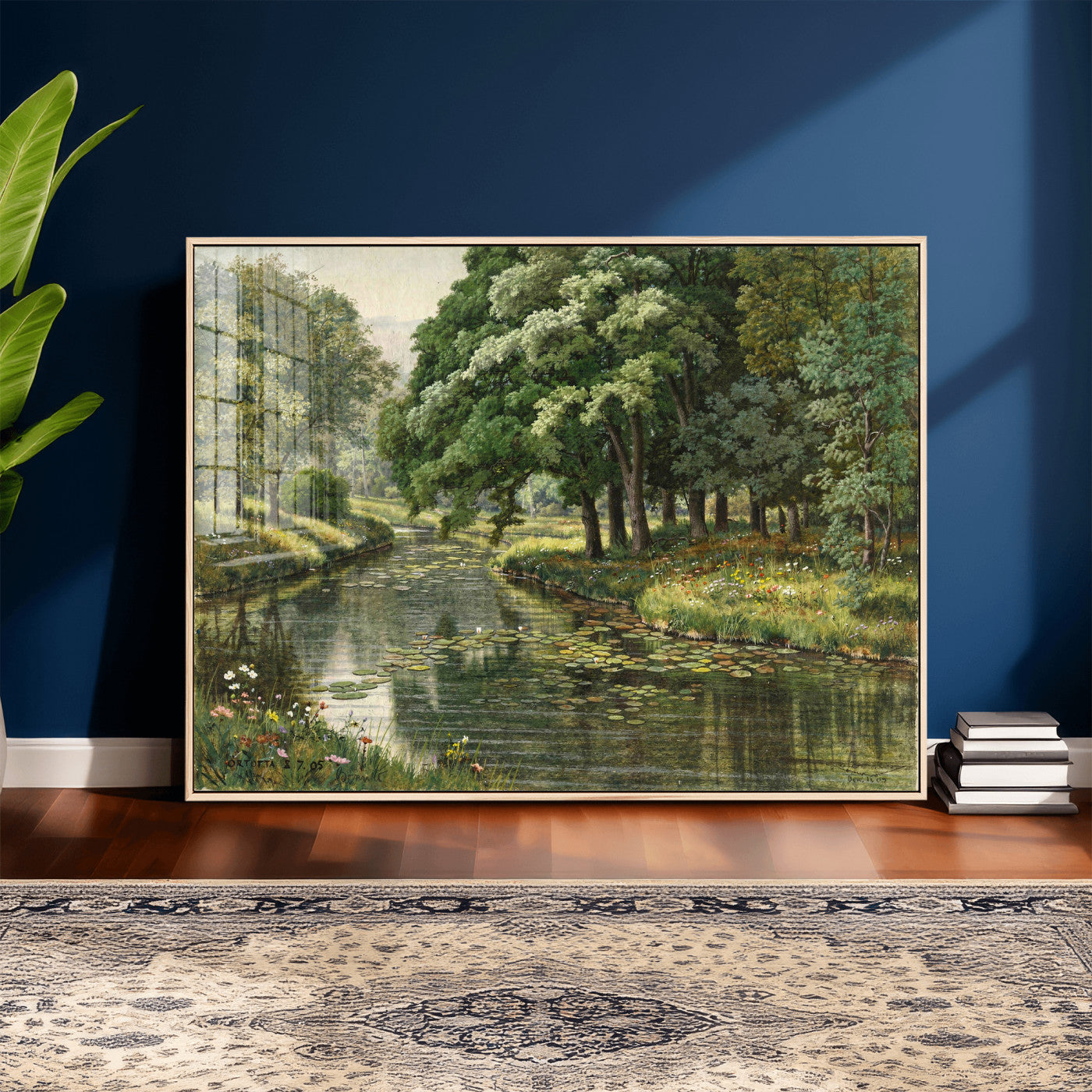 44288560-MGV-CV-36X24 - Forest Stream Canvas Wall Art, Peder Monsted A Forest Stream 1905 Print, Danish Realist Landscape, Lily Pad River Nature Decor, Vintage Green Painting