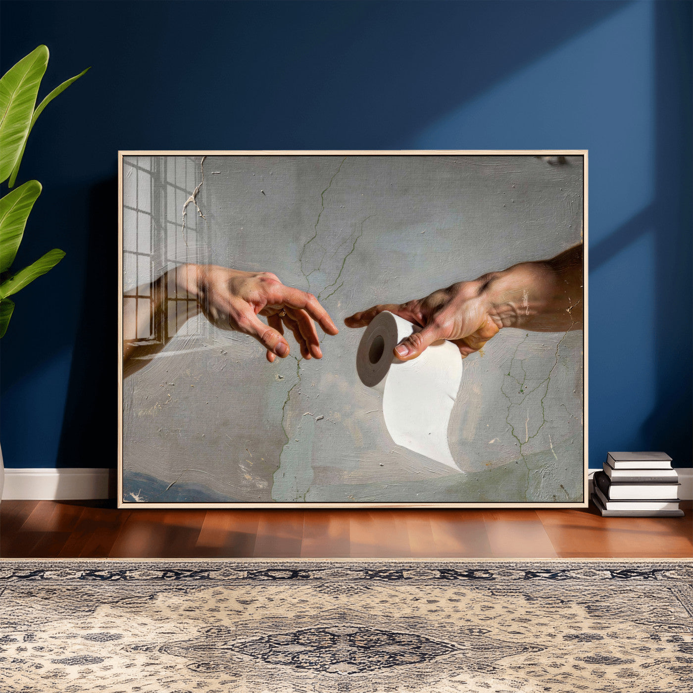 72030048-MGV-CV-36X24 - Funny Bathroom Wall Art Canvas, Creation of Toilet Paper Parody Print, Renaissance Humor Decor, Toilet Room Art, Quirky Housewarming Gift, Classic Art Spoof