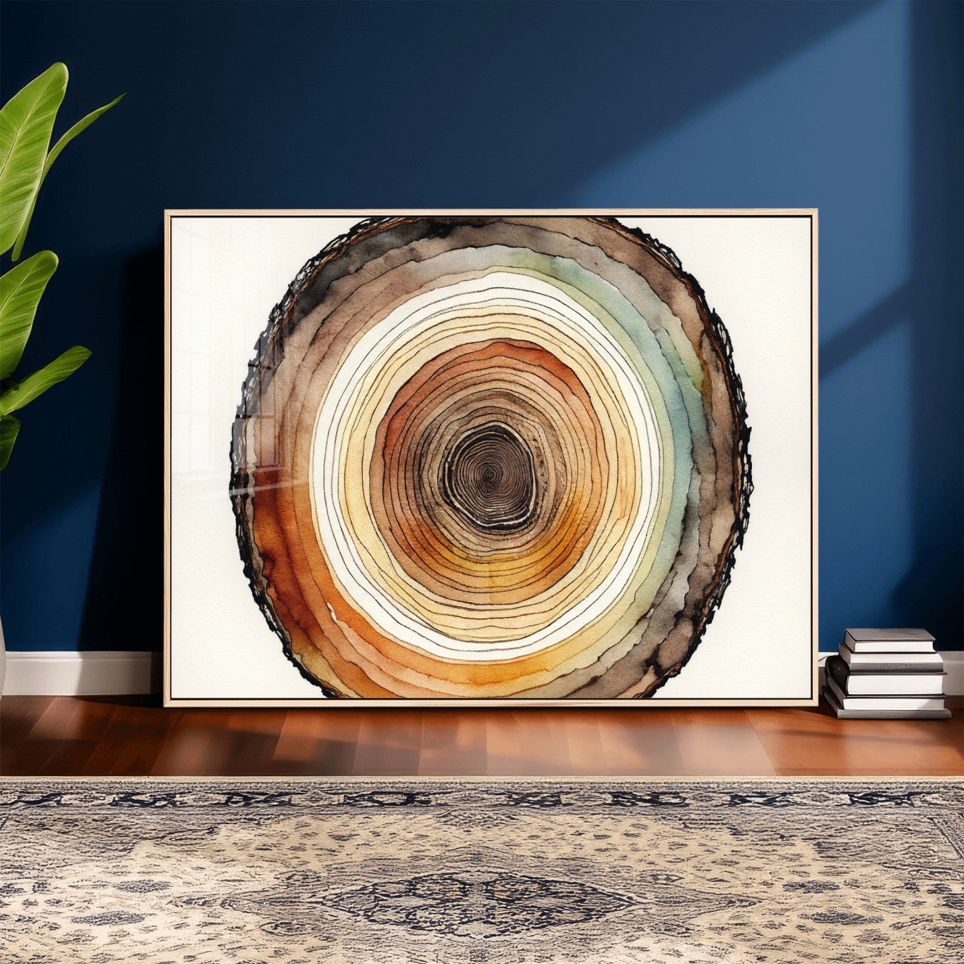 13719680-MGV-CV-36X24 - Natural Wood Slice Wall Art Canvas Print, Tree Ring Wall Art, Framed Abstract Nature Wall Decor, Earth Tone Statement Canvas Print