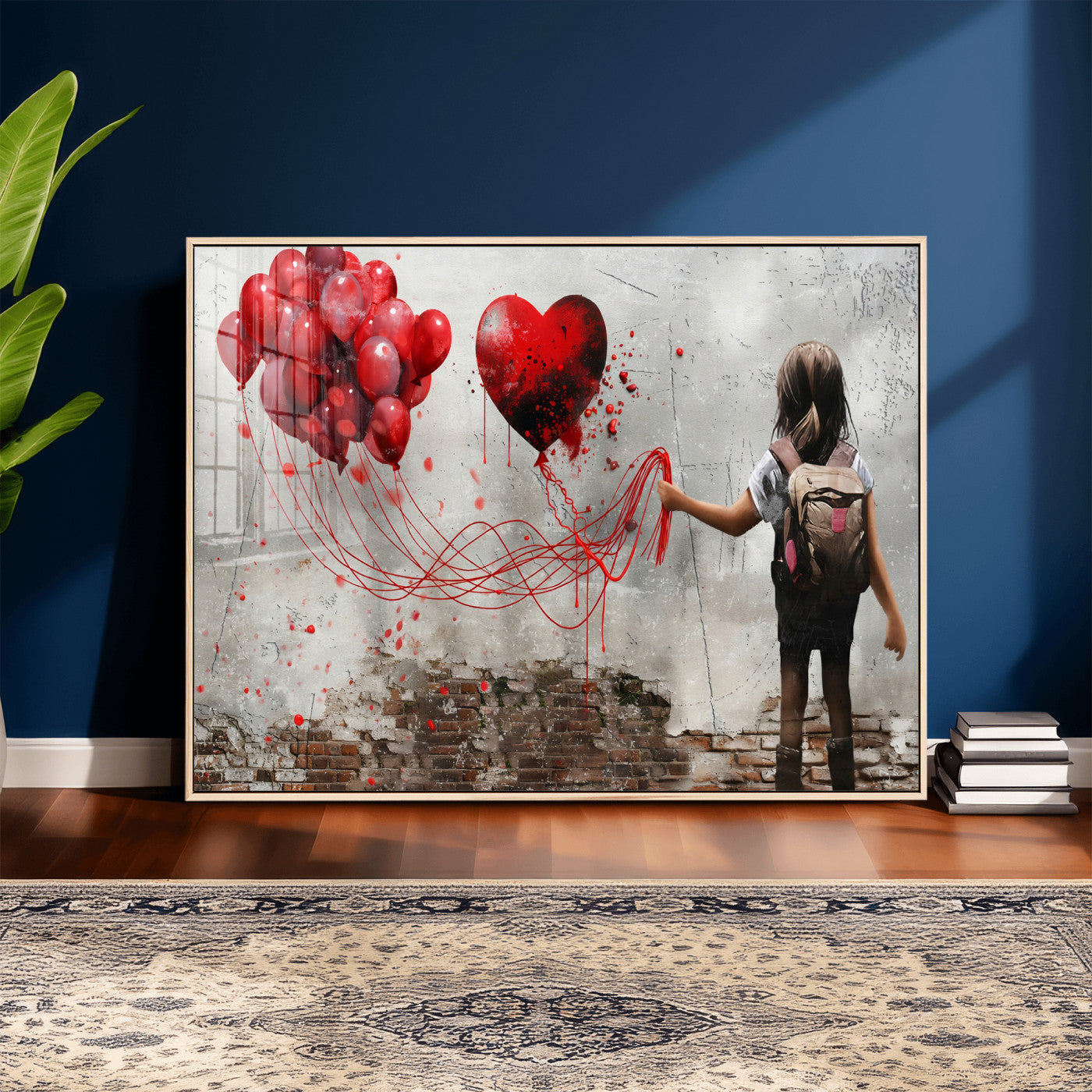 2162830T-MGV-CV-36X24 - Girl Graffiti Wall Art Canvas Print, Red Balloon Heart Street Art, Urban Love Artwork for Living Room Bedroom Hallway Office, Modern Abstract Canvas Wall Decor Home Decor