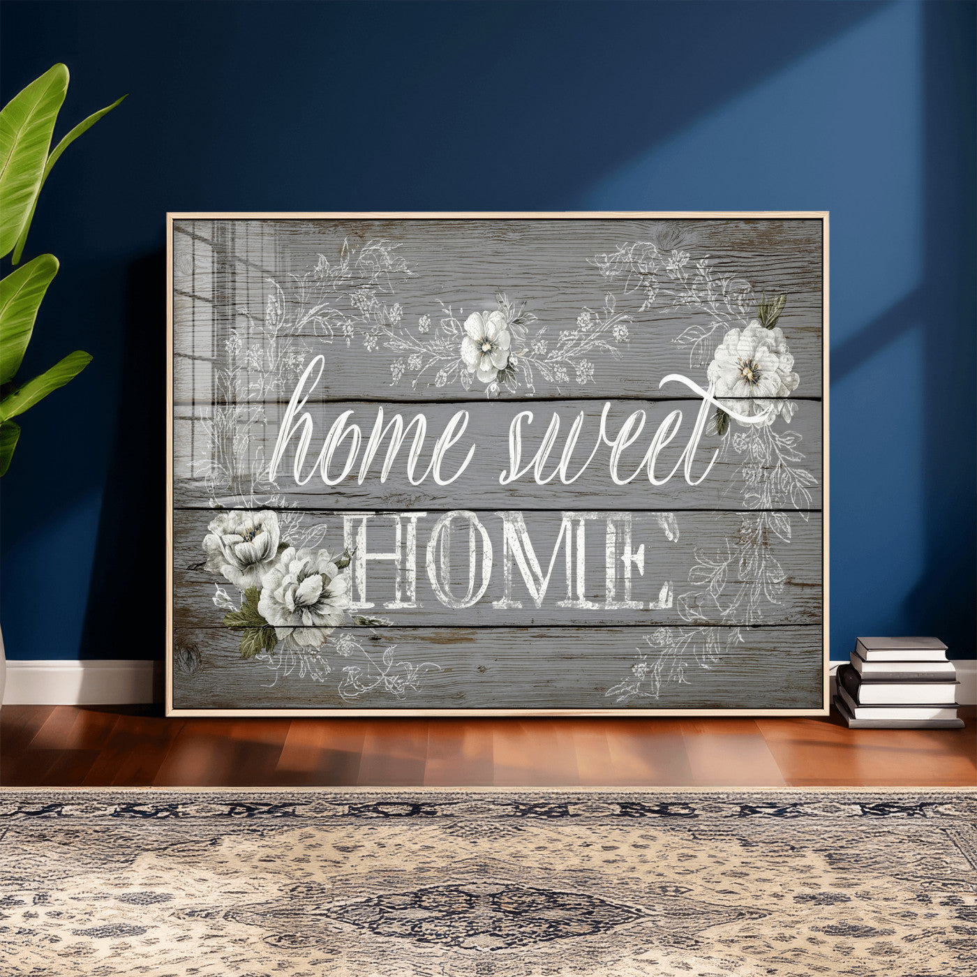 42160089-MGV-CV-36X24 - Home Sweet Home Sign Wall Art Canvas Print, Floral Farmhouse Sign, Rustic Neutral Entryway Bedroom Living Room Decor