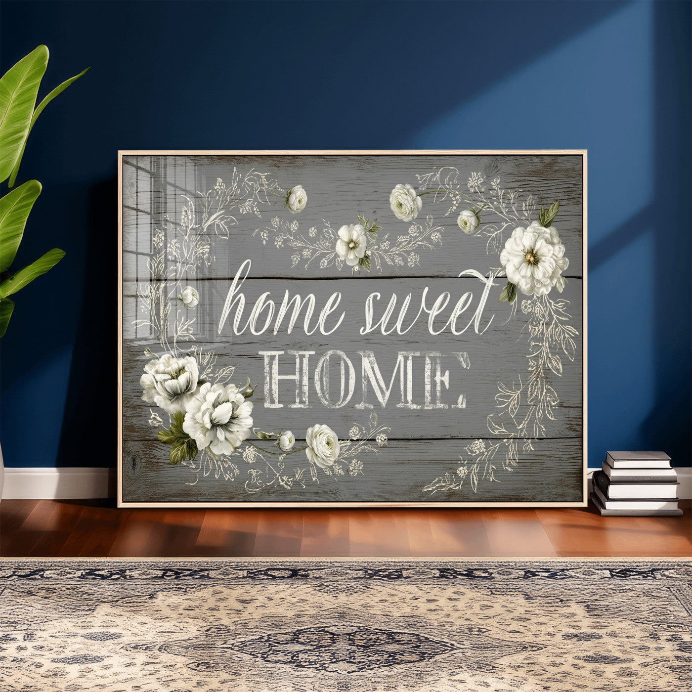 32056075-MGV-CV-36X24 - Home Sweet Home Wall Art Canvas Print, Floral Farmhouse Sign, Rustic Neutral Entryway Bedroom Living Room Decor