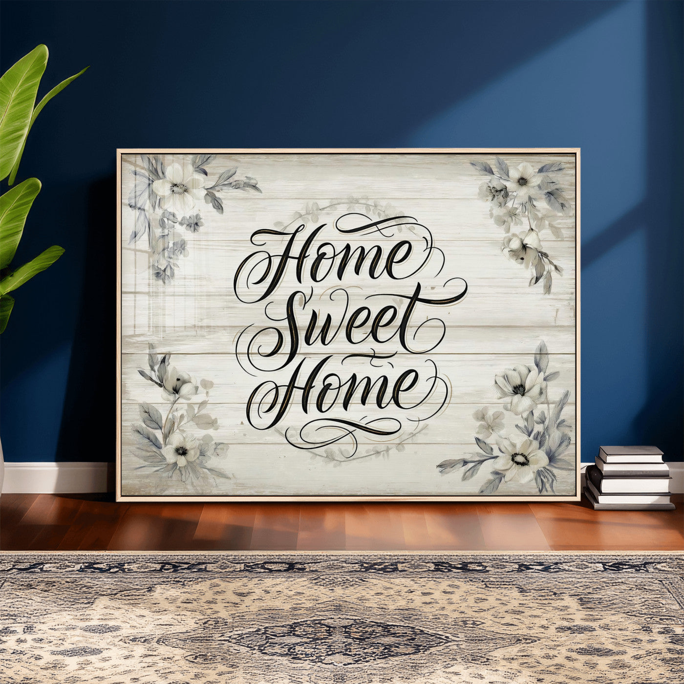 11120405-MGV-CV-36X24 - Home Sweet Home Wall Art Canvas Print, Floral Farmhouse Sign, Rustic Neutral Entryway Bedroom Living Room Decor