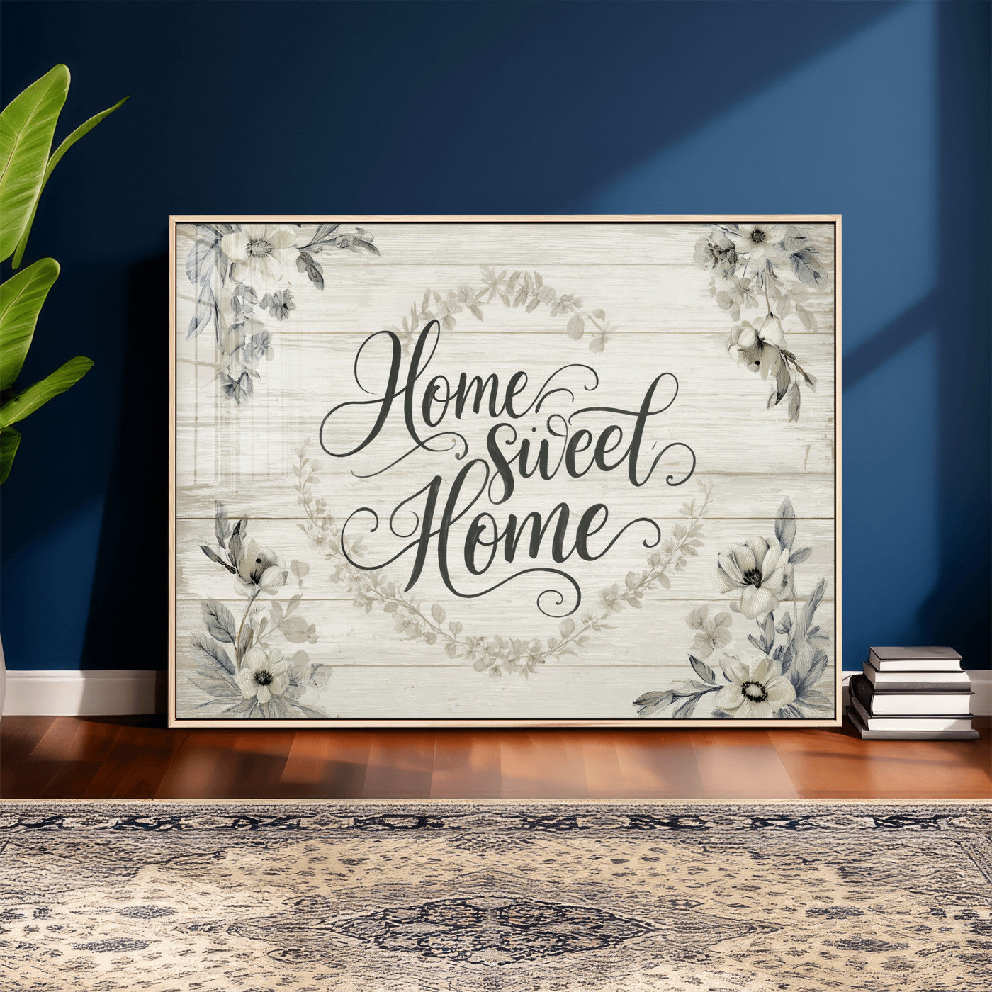 81157008-MGV-CV-36X24 - Home Sweet Home Wall Art Canvas Print, Floral Farmhouse Sign, Rustic Neutral Entryway Bedroom Living Room Decor