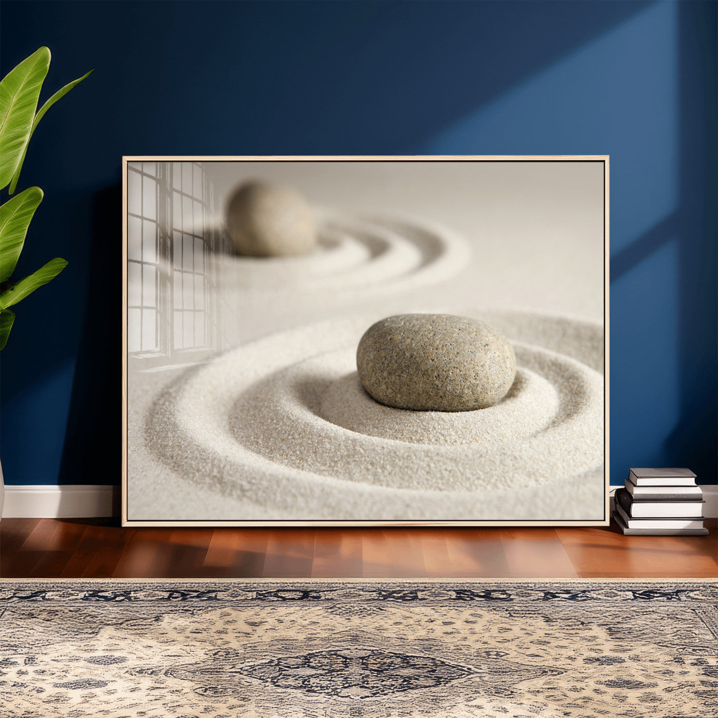 13397966-MGV-CV-36X24 - Zen Garden Stone Sand Canvas | Japanese Rock Garden Wall Art | Minimalist Meditation Print | Neutral Beige Mindfulness Decor