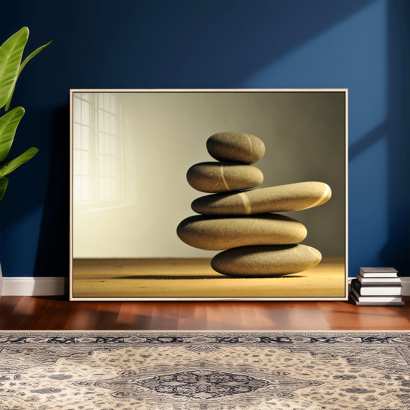 85424263-MGV-CV-36X24 - Zen Stone Wall Art Canvas Print, Balanced Rock Stack Framed Spa Artwork, Minimalist Meditation Decor for Living Room Bedroom Office Bathroom