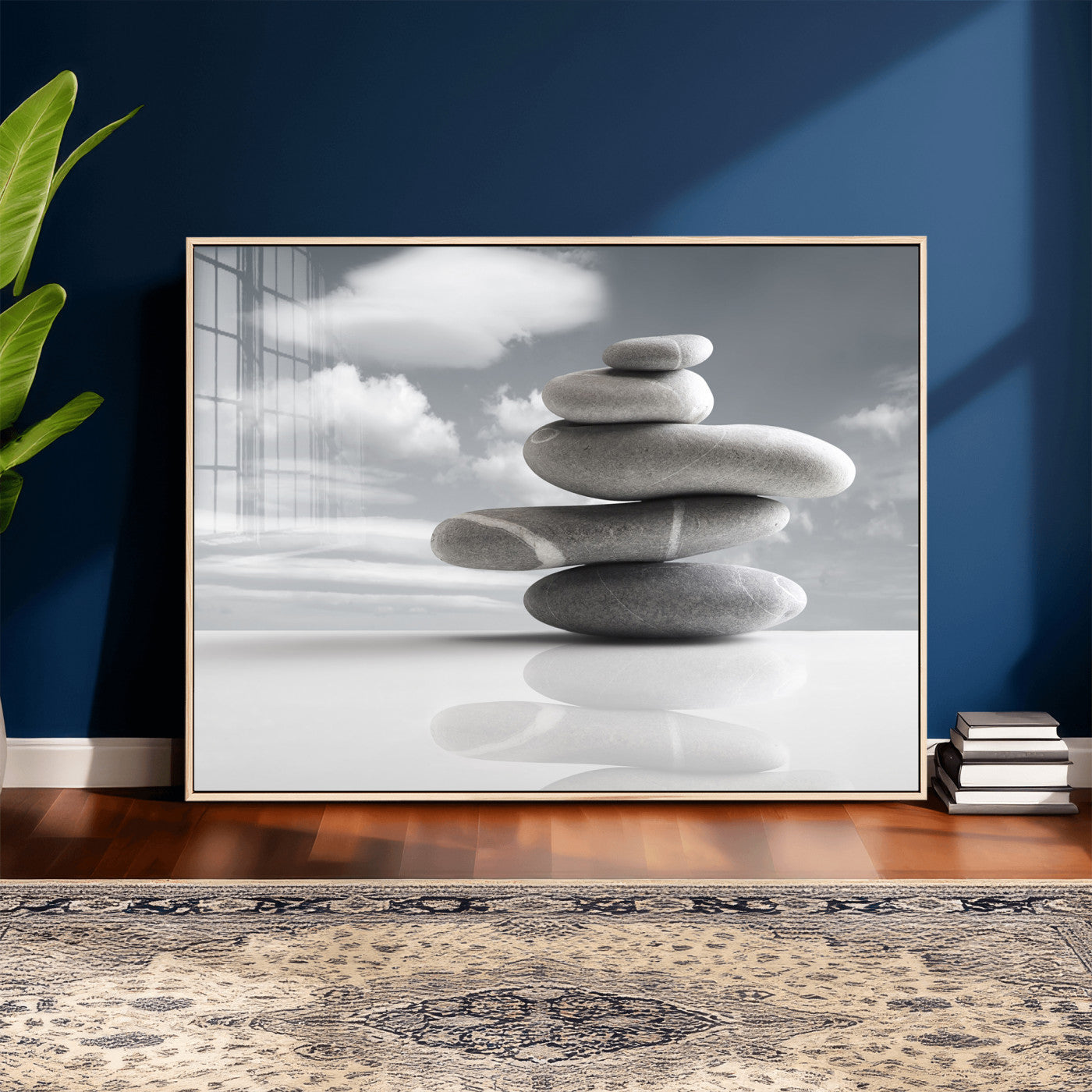 86426188-MGV-CV-36X24 - Zen Stone Wall Art Canvas Print, Balanced Rock Stack Framed Spa Artwork, Minimalist Meditation Decor for Living Room Bedroom Office Bathroom