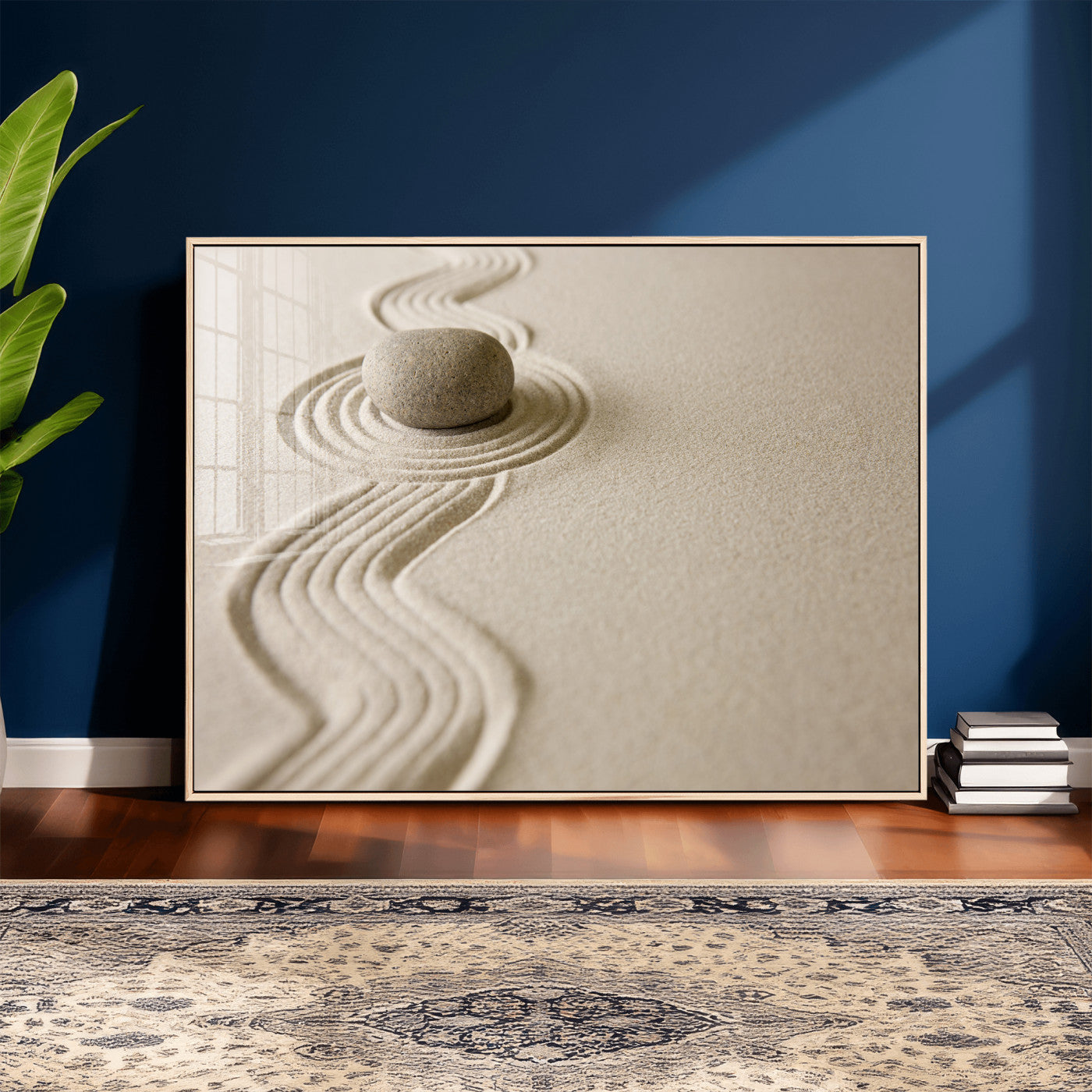 66852661-MGV-CV-36X24 - Zen Garden Stone Sand Canvas | Japanese Rock Garden Wall Art | Minimalist Meditation Print | Neutral Beige Mindfulness Decor