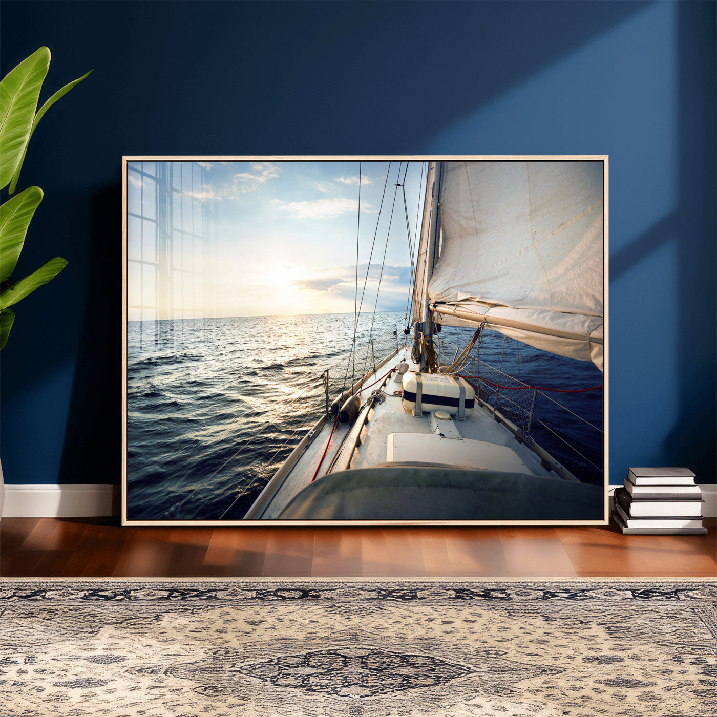 76381335-MGV-CV-36X24 - Sailboat Wall Art Canvas Print, Ocean Sunset Sailing Framed Artwork, Coastal Nautical Seascape Decor for Living Room Office Beach House