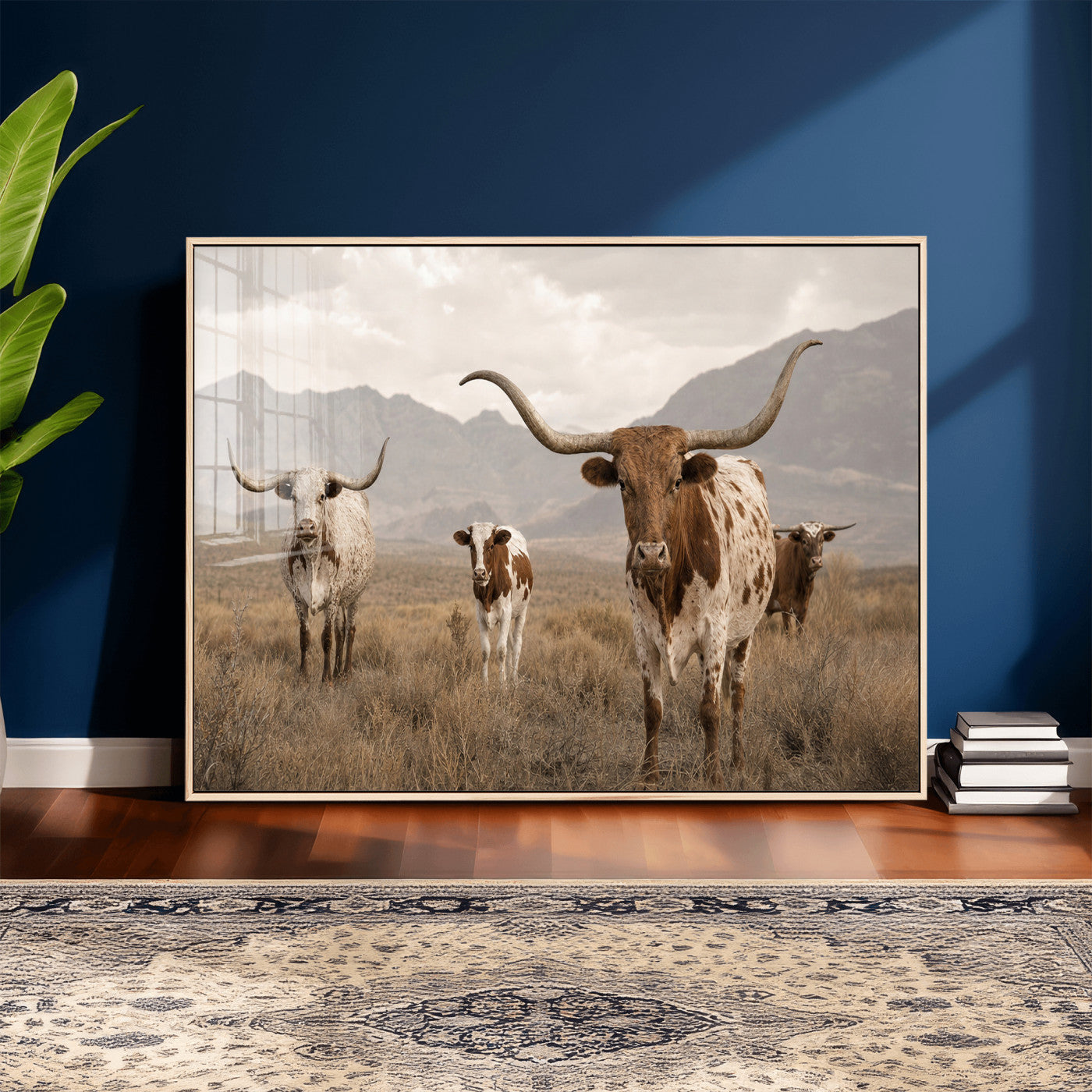 62336425AD-MGV-CV-36X24 - Rustic Texas Longhorn Cow Canvas Wall Art Print, Rustic Farm Animal Photography Print, Farmhouse Country Decor, Western Ranch Art