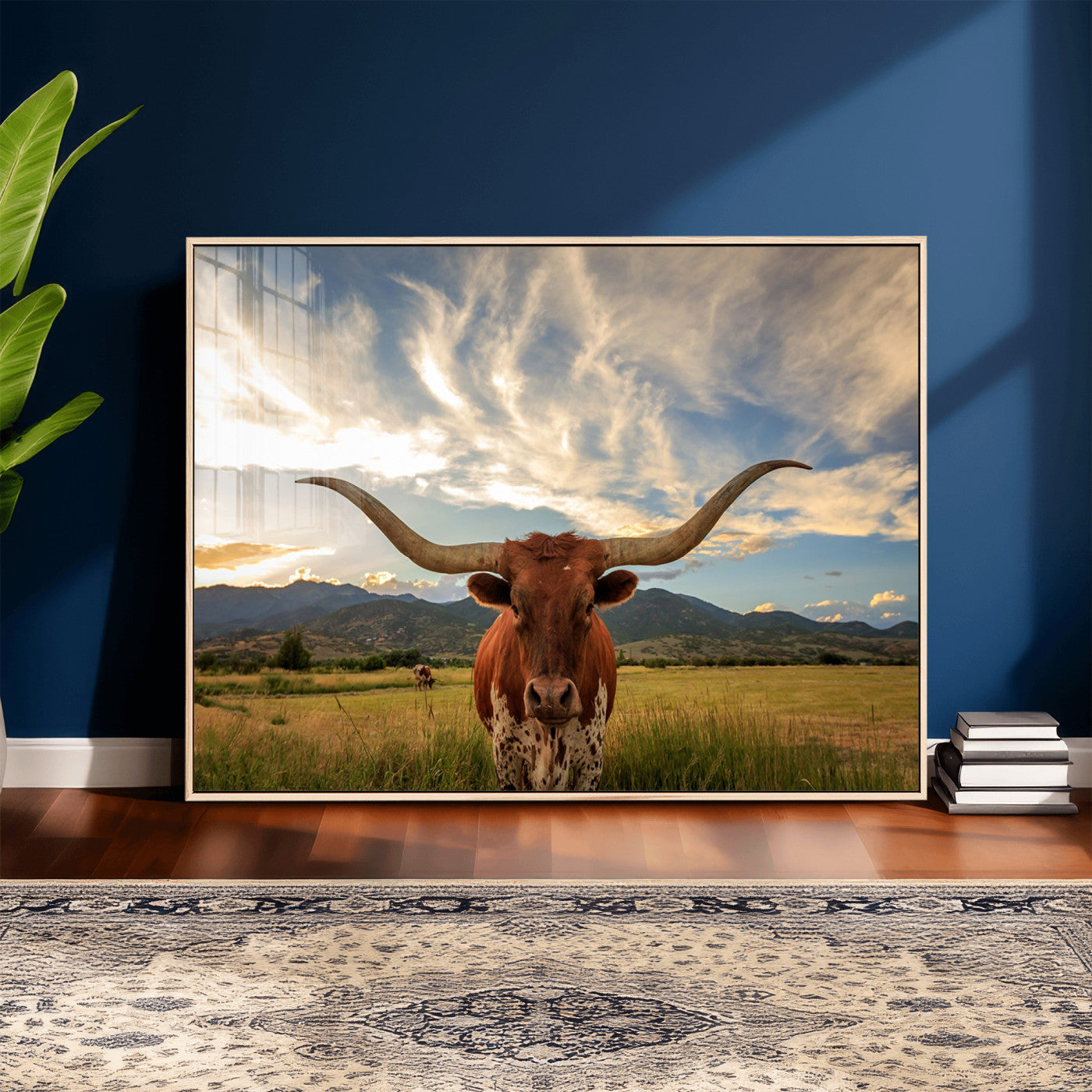 55416-MGV-CV-36X24 - Texas Longhorn Canvas Wall Art – Majestic Triptych Animal Print – Rustic Western Decor for Living Room